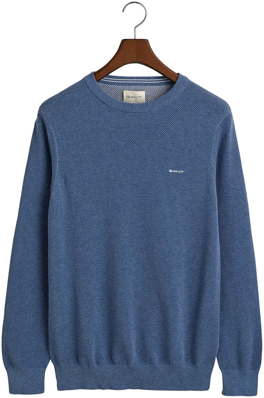 Gant Rundhalspullover »COTTON PIQUE C-NECK«, mit Logostickerei auf der Brust