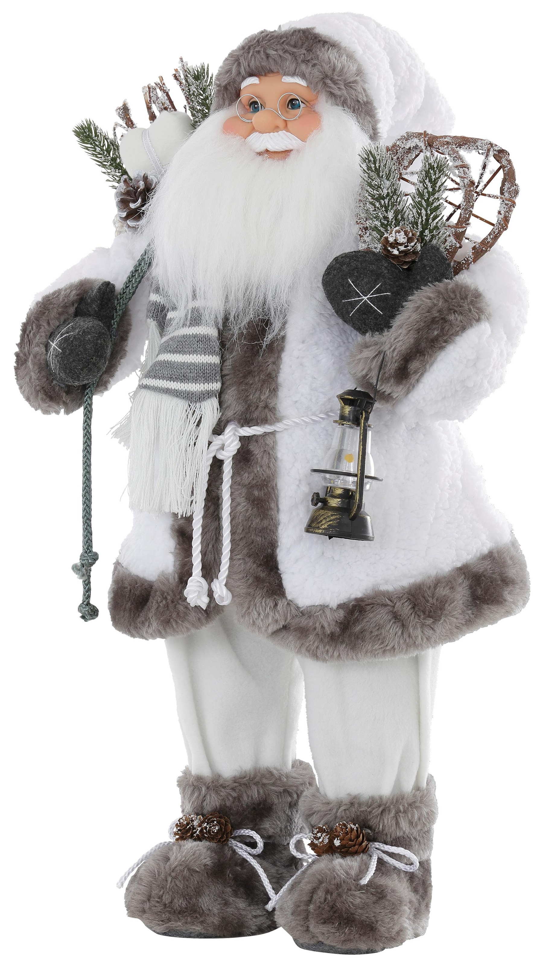 HOSSNER - HOMECOLLECTION Weihnachtsmann »Santa mit weißem Mantel und Laterne«, Weihnachtsdeko
