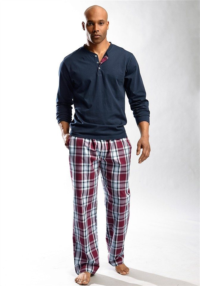 H.I.S Pyjama, (2 tlg., 1 Stück), in langer Form mit Webhose online shoppen  bei OTTO