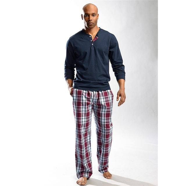 H.I.S Pyjama, (2 tlg., 1 Stück), in langer Form mit Webhose online shoppen  bei OTTO