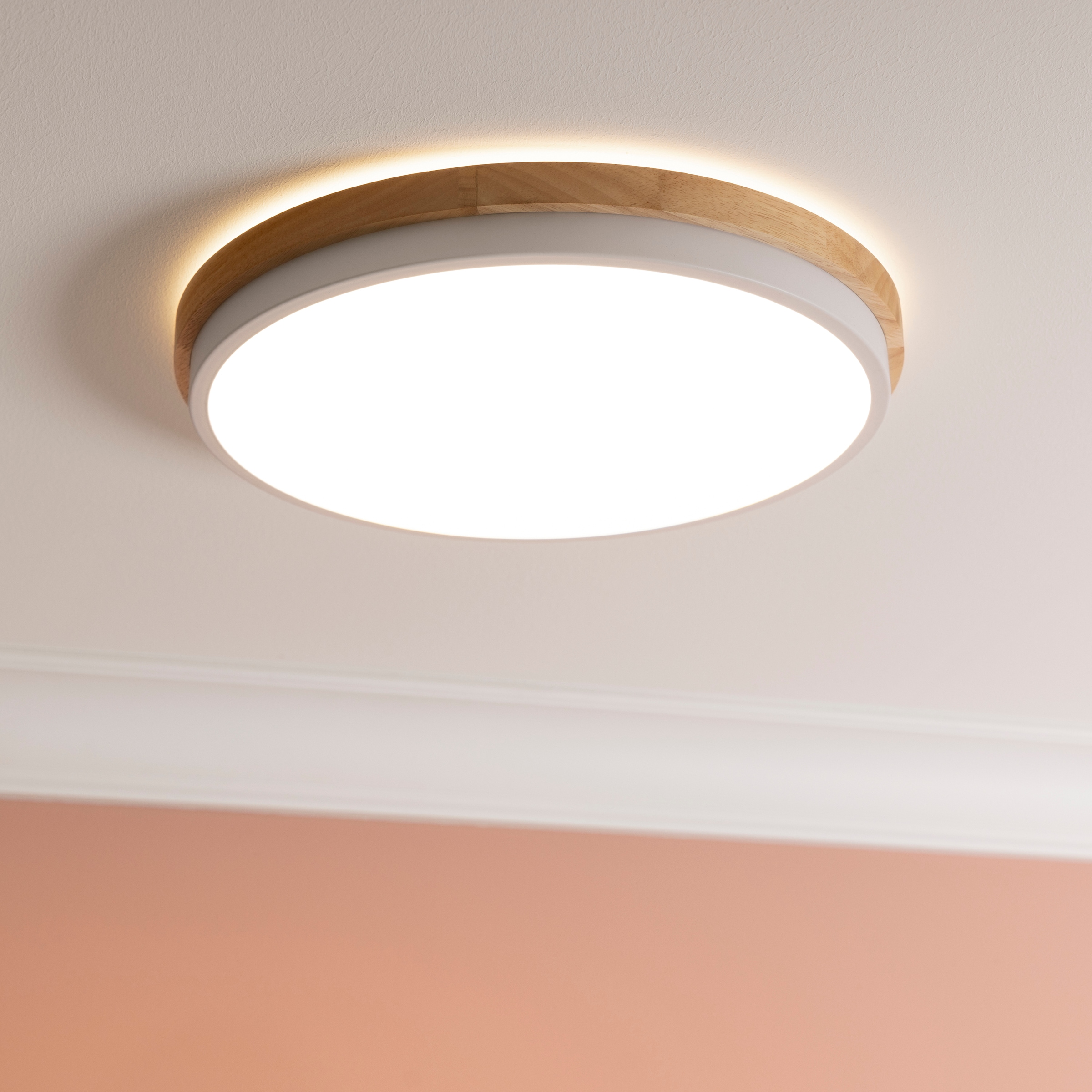 LED Deckenleuchte »Baarlo«, Ø 35 cm, 2400 lm, 3000 K, 3-Stufen dimmbar, Holz/Metall