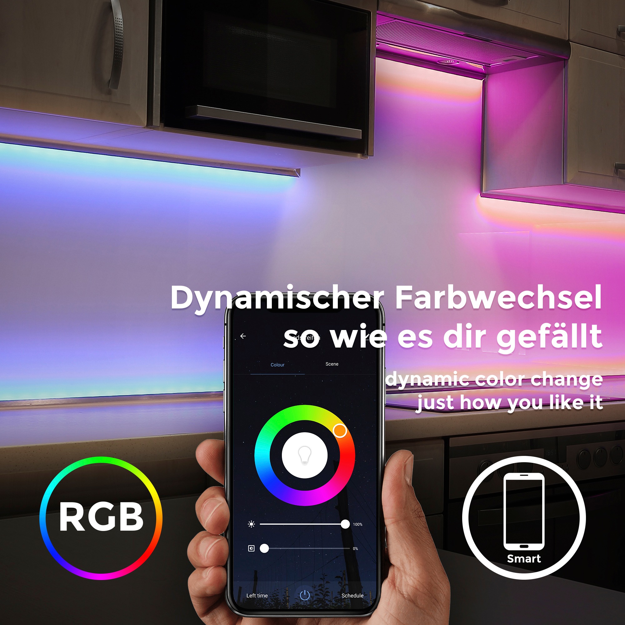 B.K.Licht LED Stripe, WIFI RGB-LED Flexband 3 Meter,  inkl. 90 x RGB-LED je 0,10 Watt, alle 10cm kürzbar, inkl. Fernbedienung, für den Innenbereich
