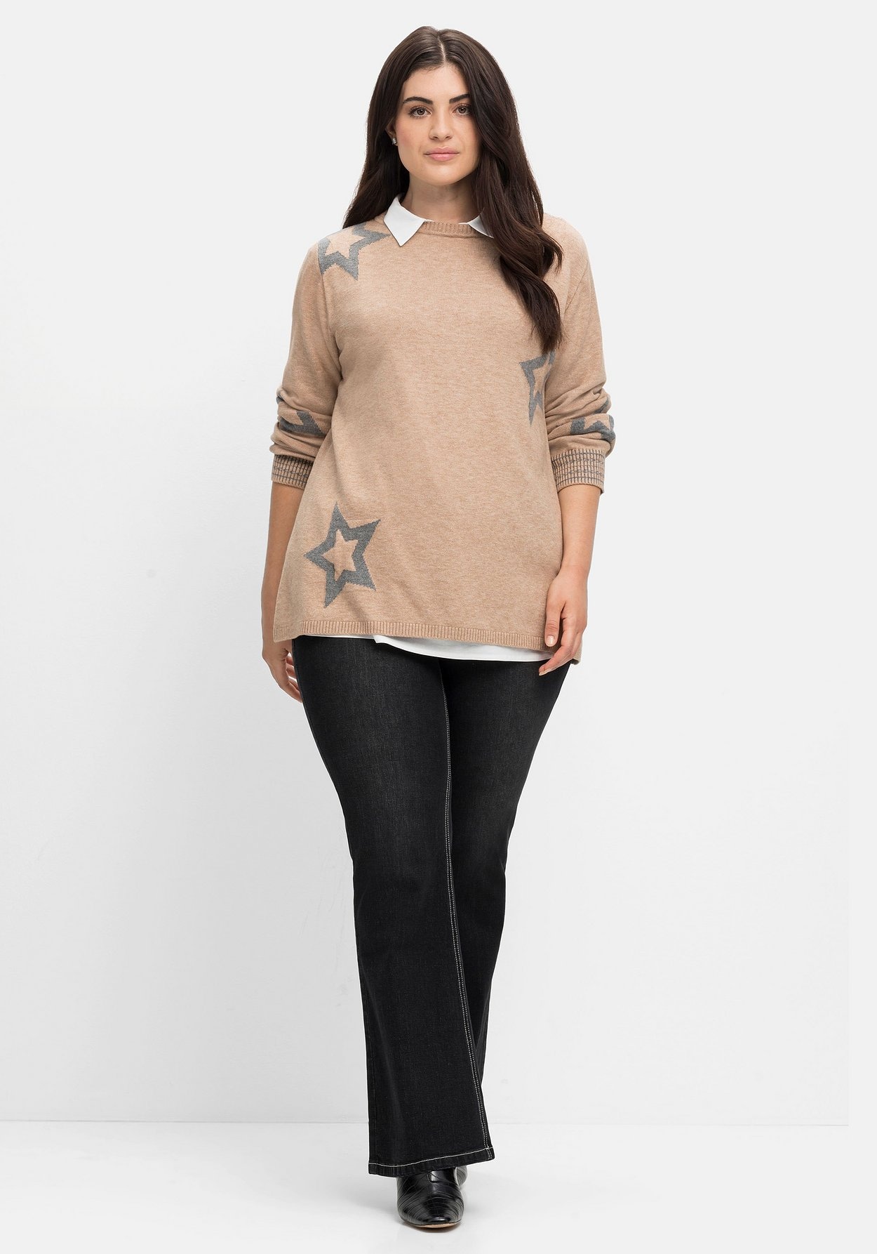 Sheego Strickpullover »Pullover mit U-Boot-Ausschnitt und Stern-Intarsien«, mit U-Boot-Ausschnitt und Stern-Intarsien