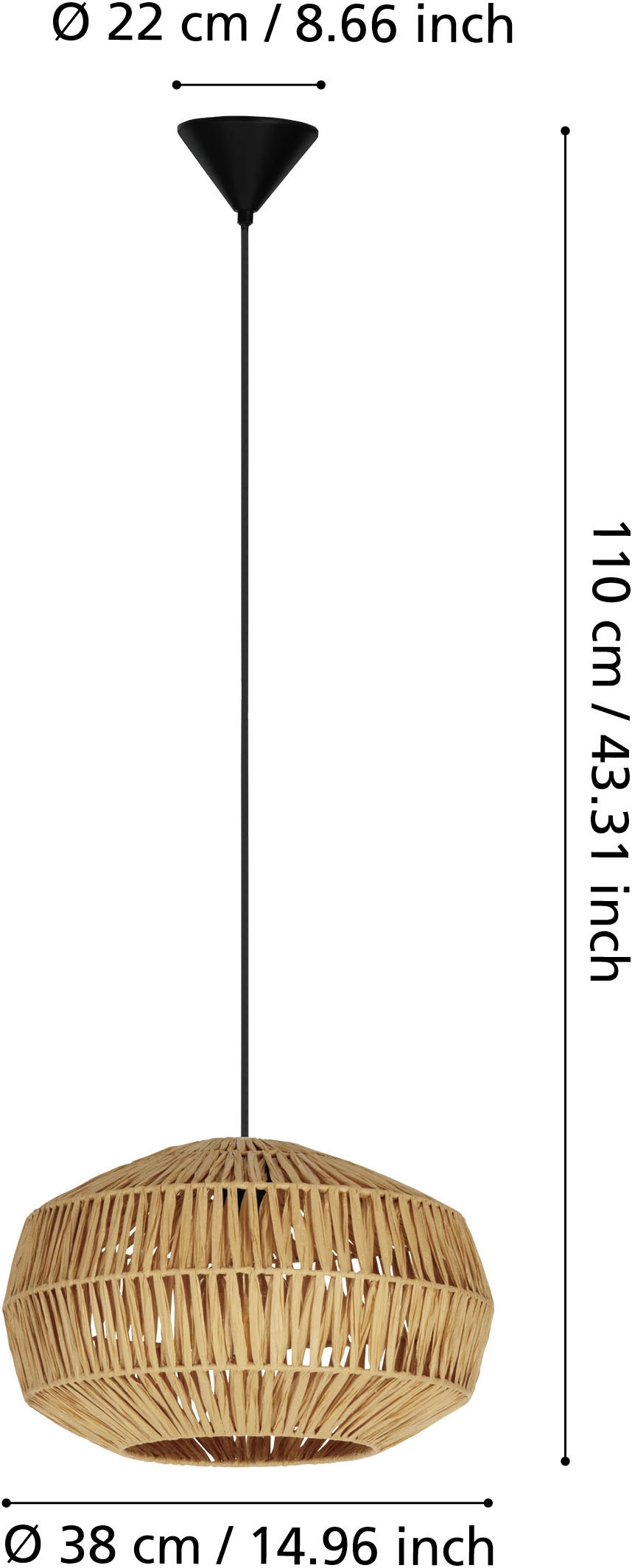 EGLO Hängeleuchte »SHELDON Pendellampe - Stahl - E27 - 1X40W - IP20« E27 1 Stk. Hängelampe, Deckenlampe, Wohnzimmer, Esszimmer, H110 x Ø38 cm