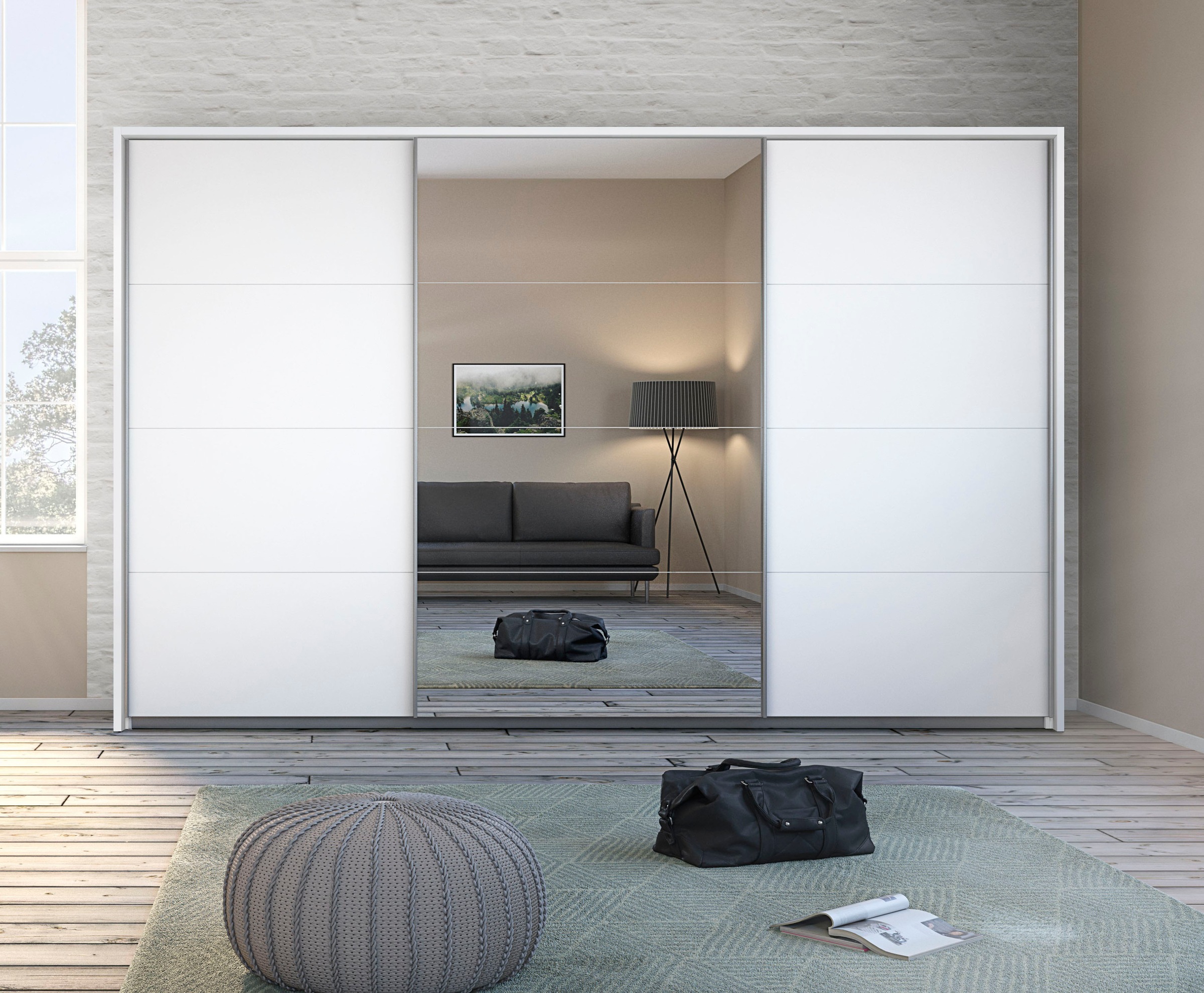 rauch Schwebetürenschrank »Kleiderschrank Schrank Garderobe Wäscheschrank TOMA mit Passepartout« Breiten 211/278/323/368 cm, Höhen 214/233 cm inkl. Passepartout,  inkl. Regaleinsatz sowie zusätzlichen Einlegeböden MADE IN GERMANY