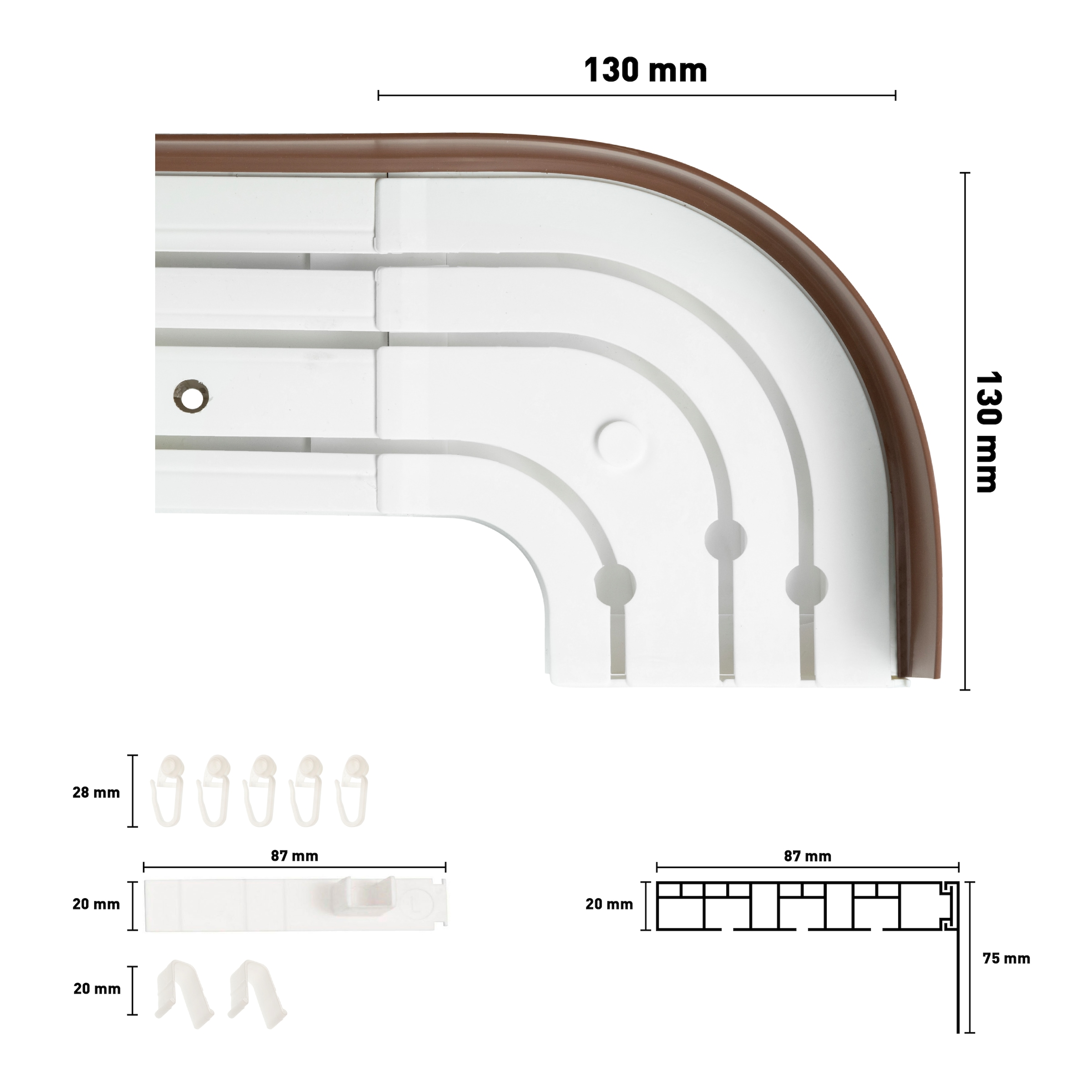 SN DECO GROUP Vorhangschiene »SH3«, 3 läufig-läufig, Fixmaß, Set 3-läufig, inkl. Rundbögen, Blende 7,5 cm, vorgebohrt, Innenlauf