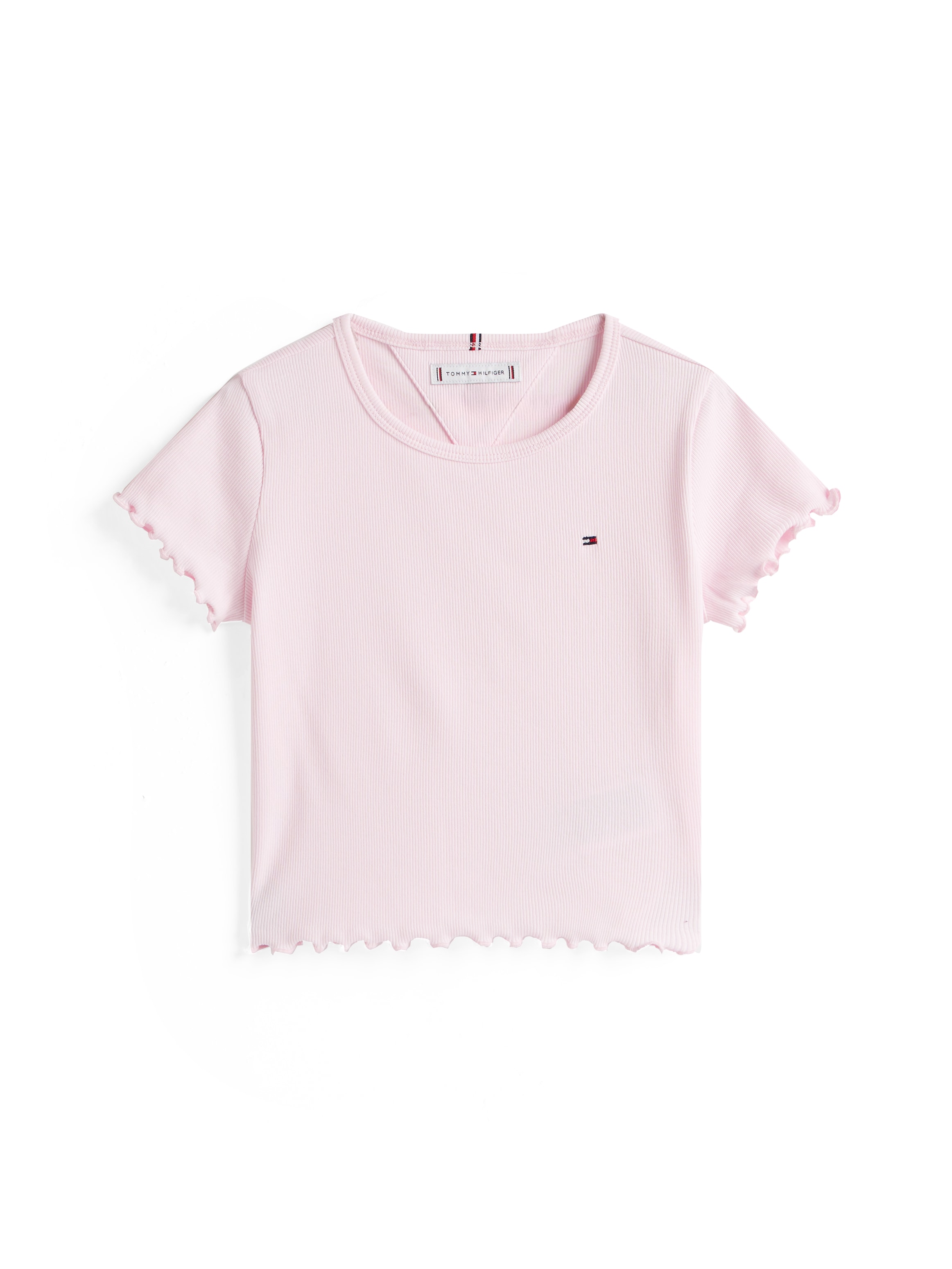 Tommy Hilfiger T-Shirt »ESSENTIAL RIB TOP SS«, mit Babylock-Kanten, mit Logostickerei