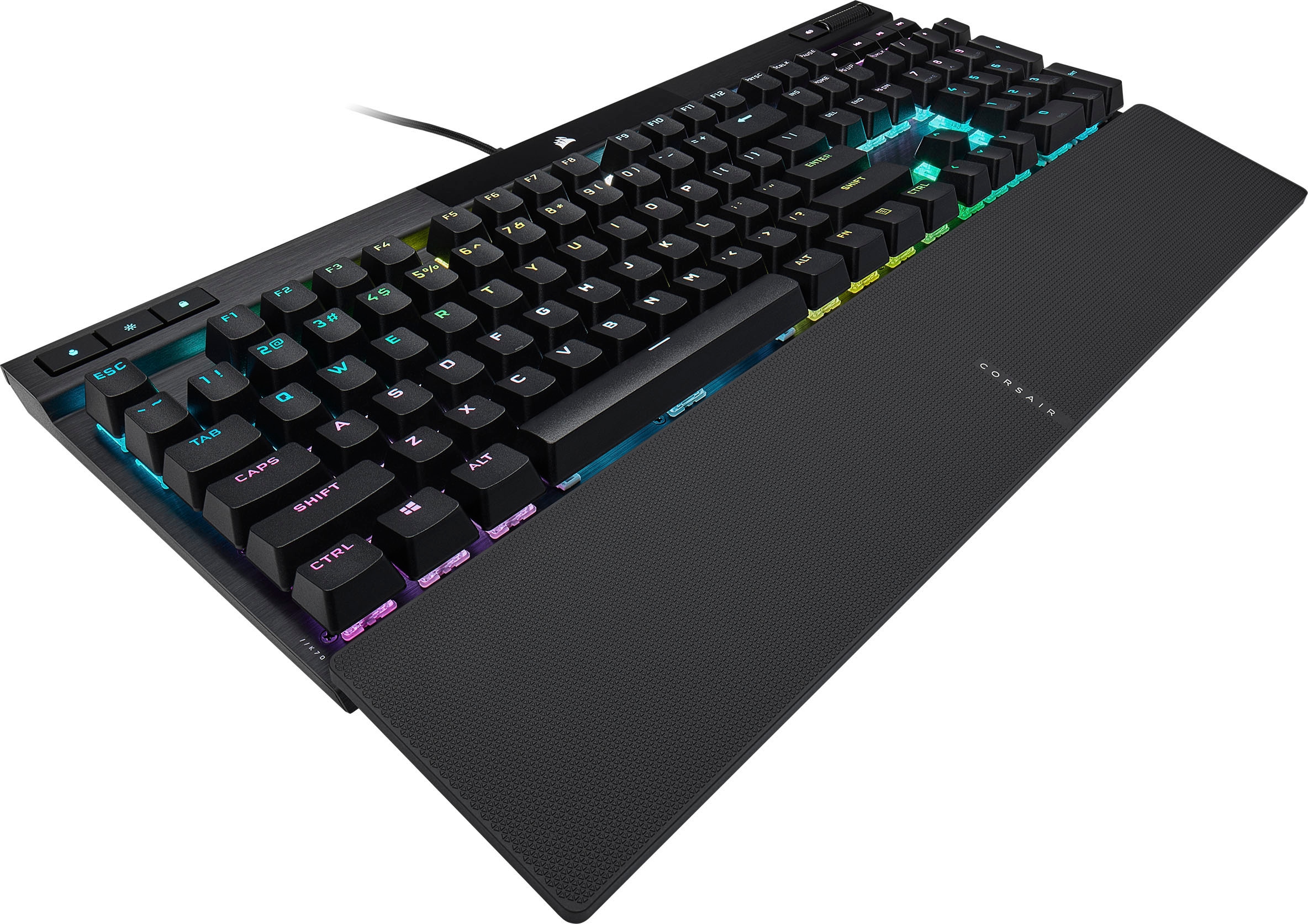 Corsair Gaming-Tastatur »K70 RGB PRO MX RED«, (Lautstärkeregler-Fn-Tasten-Multimedia-Tasten-USB-Anschluss-Ziffernblock-Windows-Sperrtaste-Handgelenkauflage)