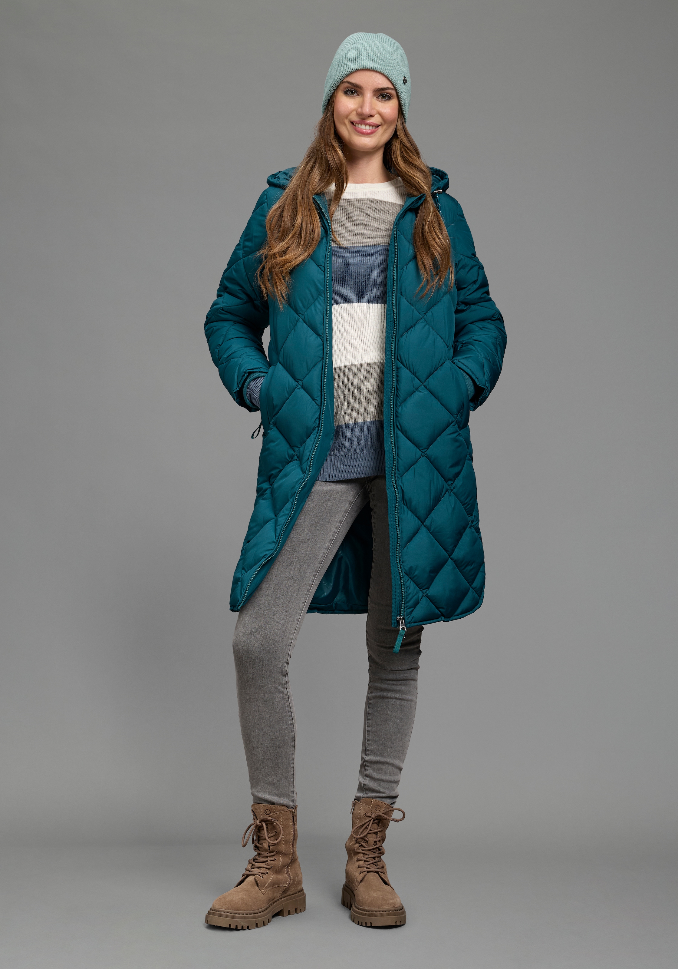 KangaROOS Steppjacke mit Kapuze lange Form mit Kapuze und modernem Steppmuster