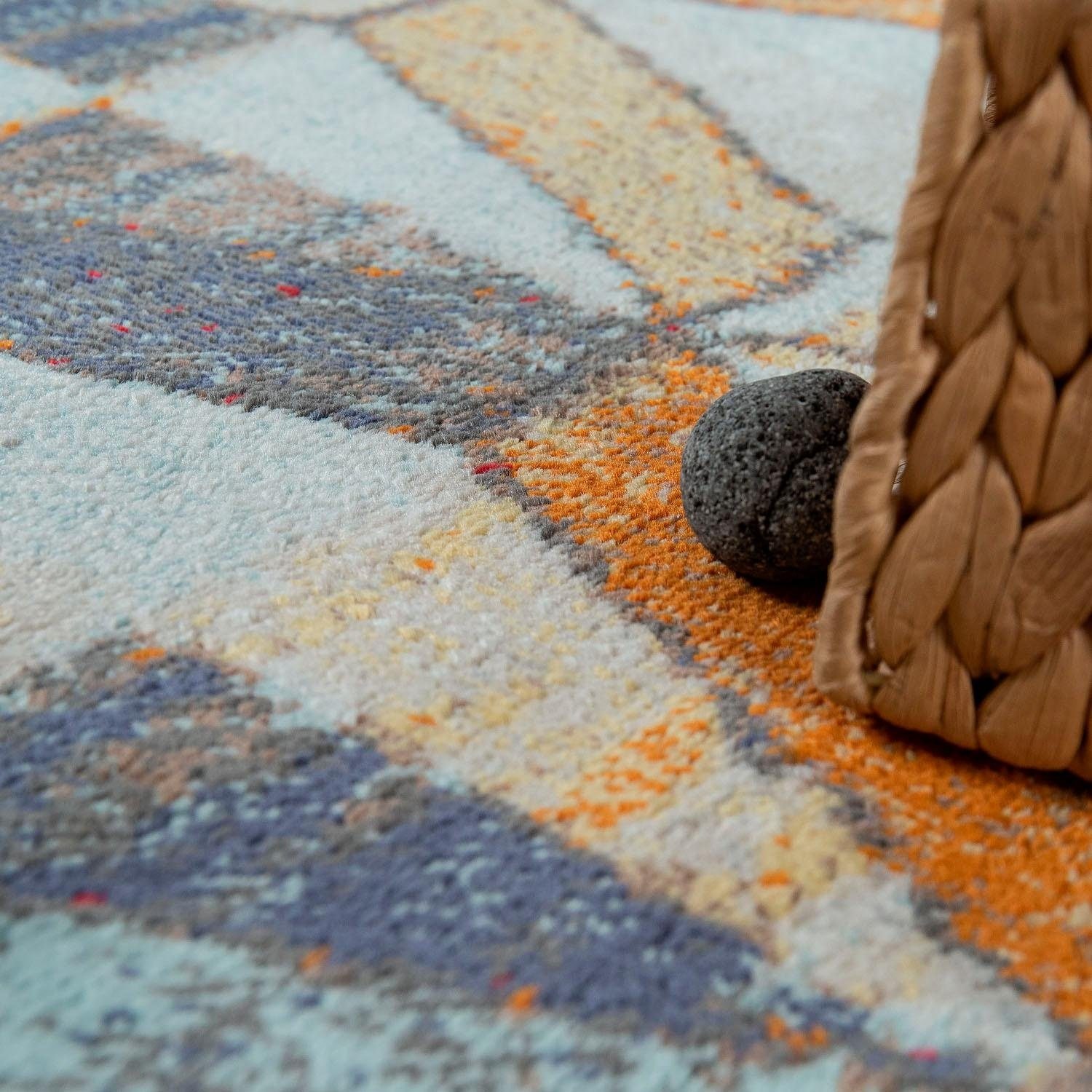 Paco Home Teppich »Jazz 701« rechteckig 14 mm Höhe Kurzflor, modernes geometrisches Design und Used-Look