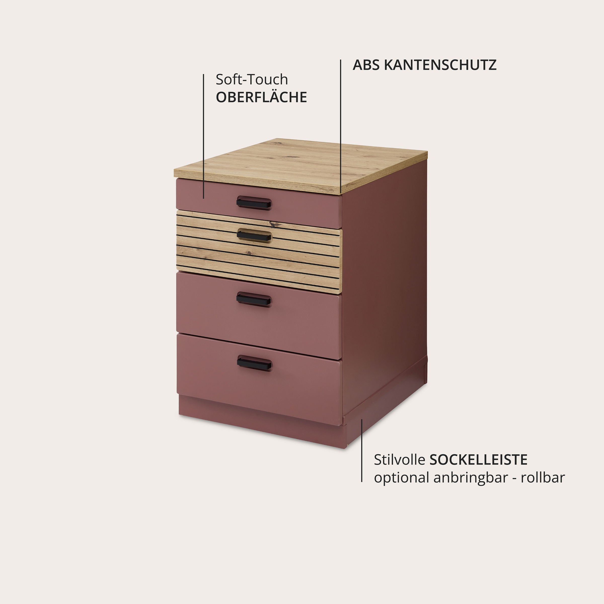 Innostyle Rollcontainer »Rollcontainer Glenn, 45 x 66 x 55 cm (B/H/T)« 1 Stk. tlg. inkl. Filzeinlage, 4 Rollen(2 mit Bremsen) oder Sockel, SK Soft-Close