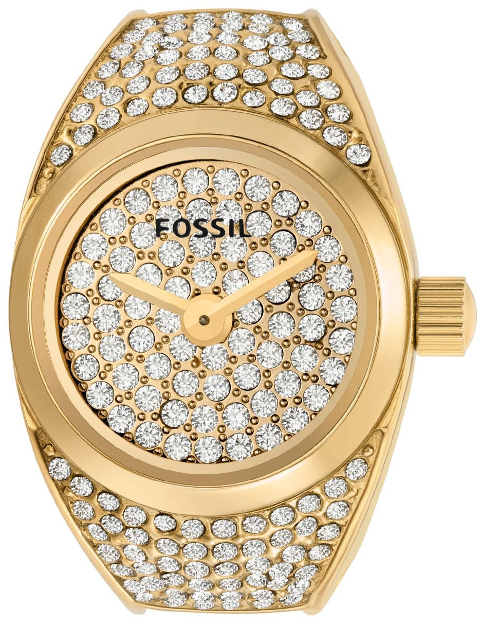 Fossil Uhrenring »WATCH RING«, Quarzuhr, Armbanduhr, Damen, Glassteine, Edelstahl, Flexband, Zugand