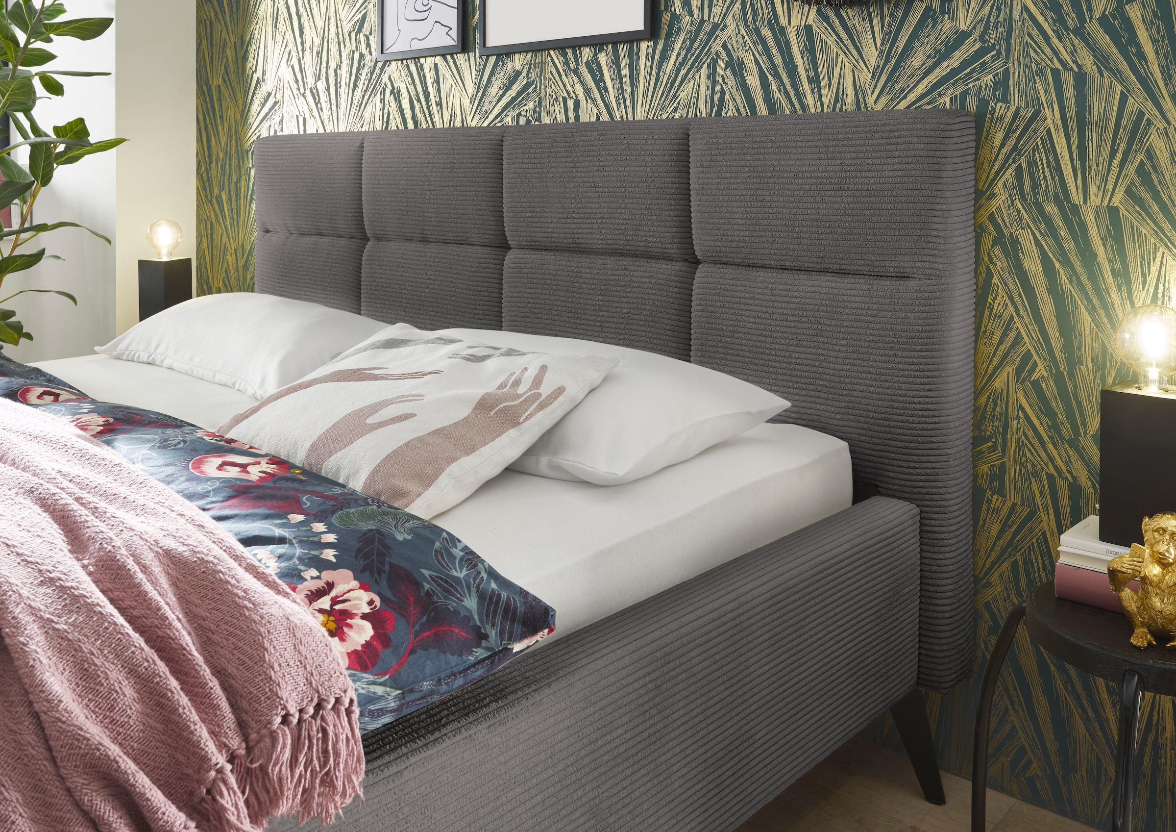 set one by Musterring Polsterbett »Cary« wahlweise mit Matratze und Lattenrost, Füße Metall schwarz