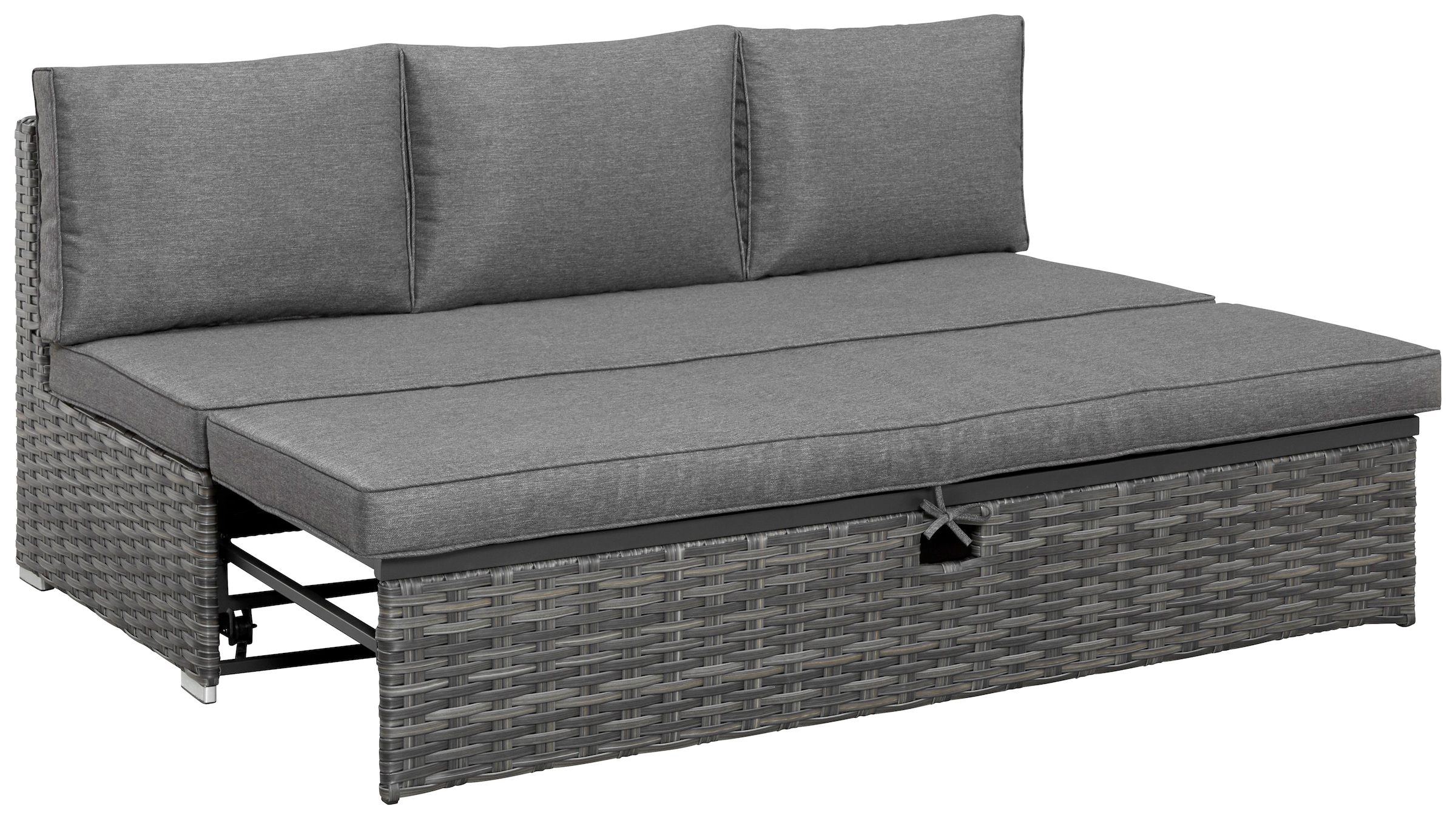 KONIFERA Gartenlounge-Set »New York«, (21 tlg., 1x 3er AZ-Sofa, 1x Ecke, 1x Sessel, 1x Ottomane mit Staufach, 1x Tisch), Tisch 110x65 cm, Aluminium,Polyrattan,individuell stellbar,10 Personen