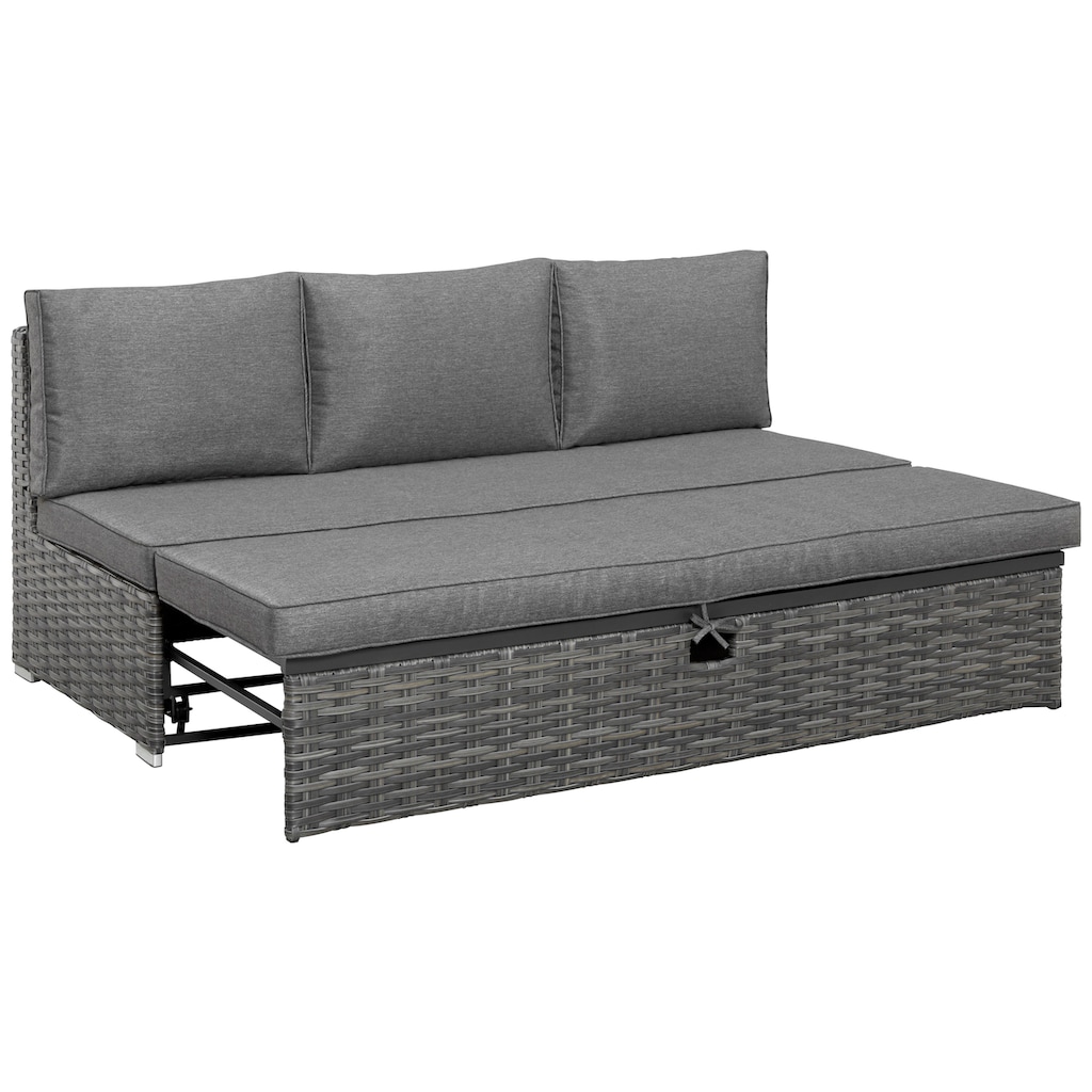 KONIFERA Gartenlounge-Set »New York«, (21 tlg., 1x 3er AZ-Sofa, 1x Ecke, 1x Sessel, 1x Ottomane mit Staufach, 1x Tisch), Tisch 110x65 cm, Aluminium,Polyrattan,individuell stellbar,10 Personen