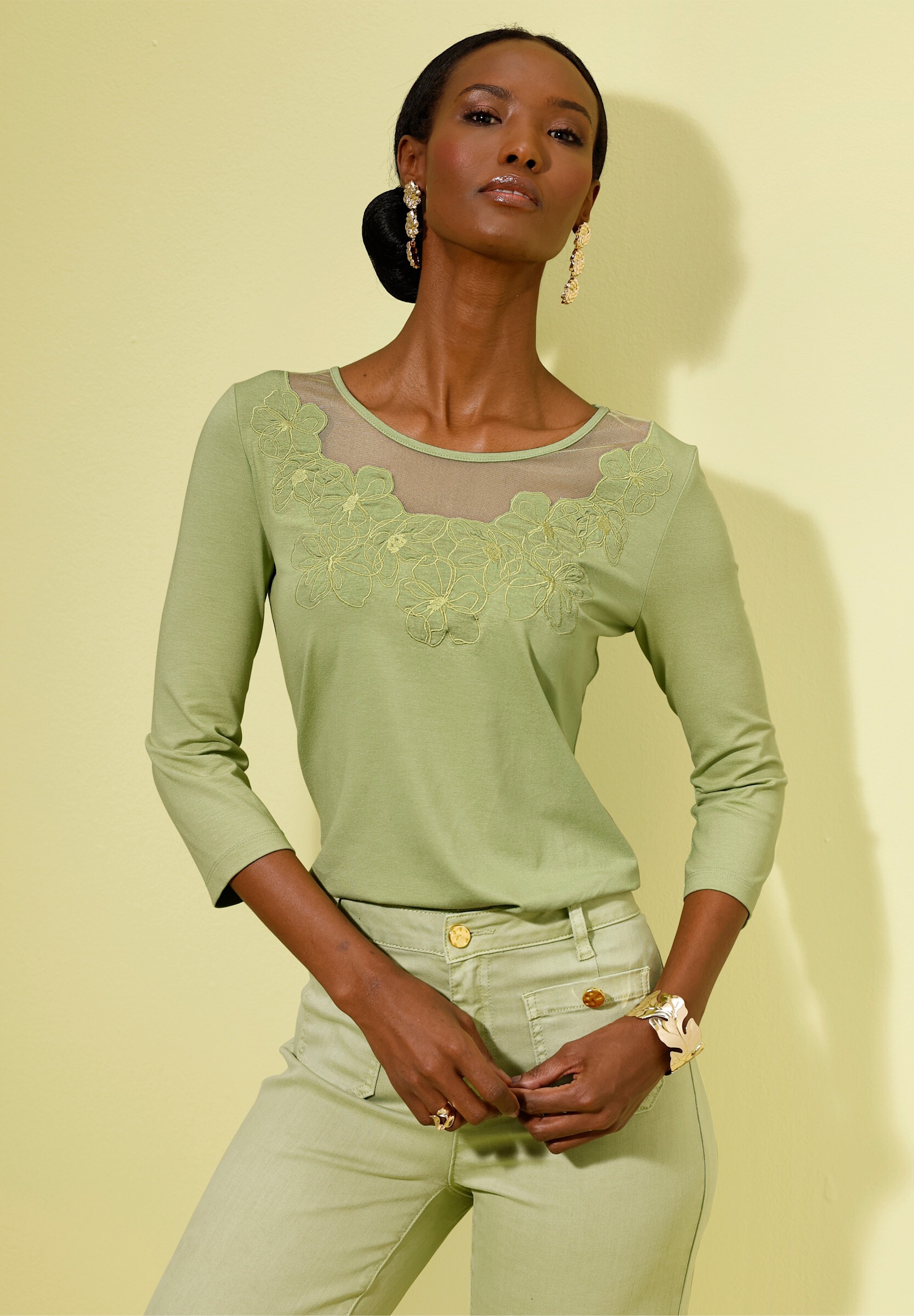 creation L T-Shirt »Shirt 3/4-Arm-Shirt mit Spitze am Ausschnitt«