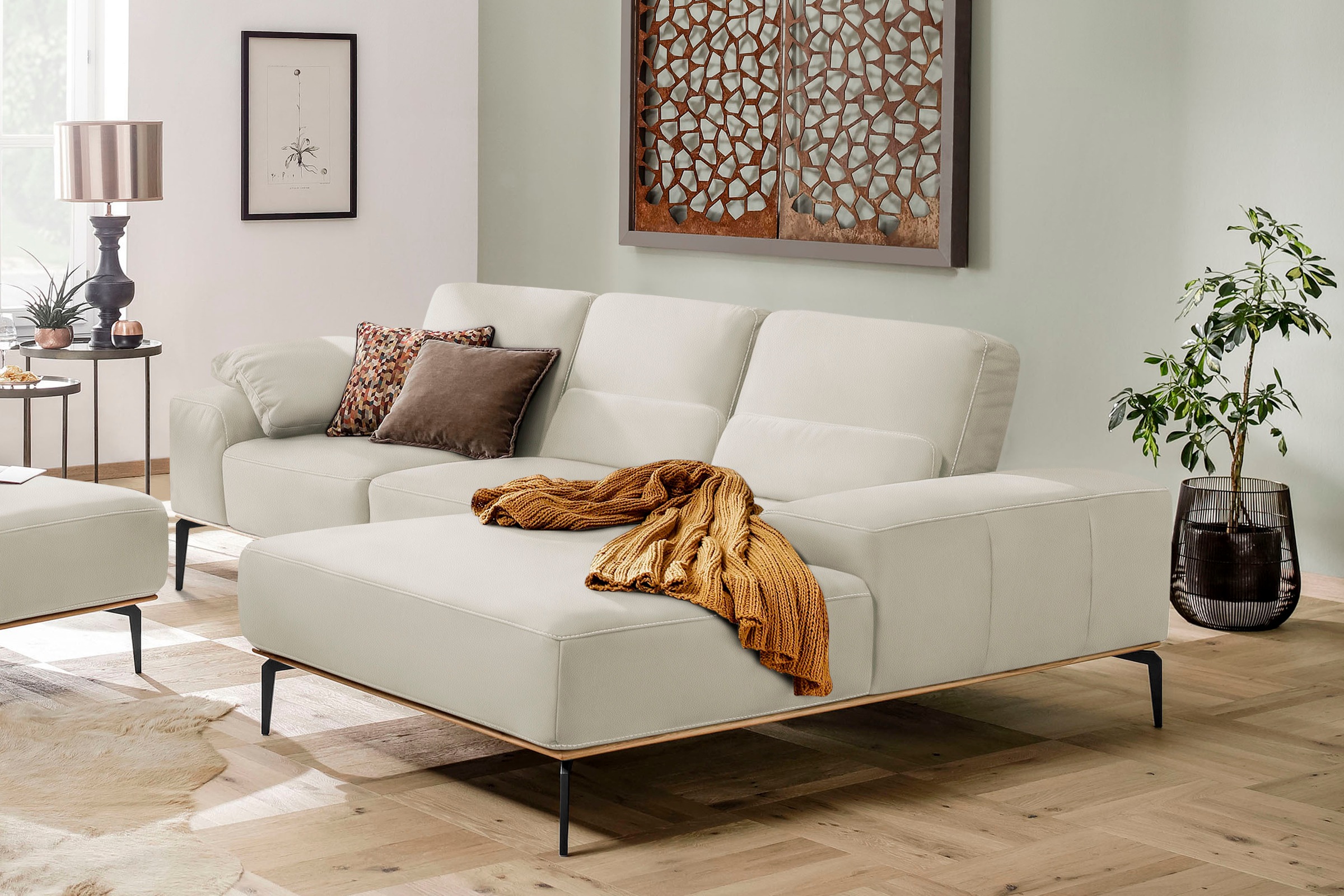 W.SCHILLIG Ecksofa »run«, mit elegantem Holzsockel, Füße in Schwarz pulverbeschichtet, Breite 279 cm