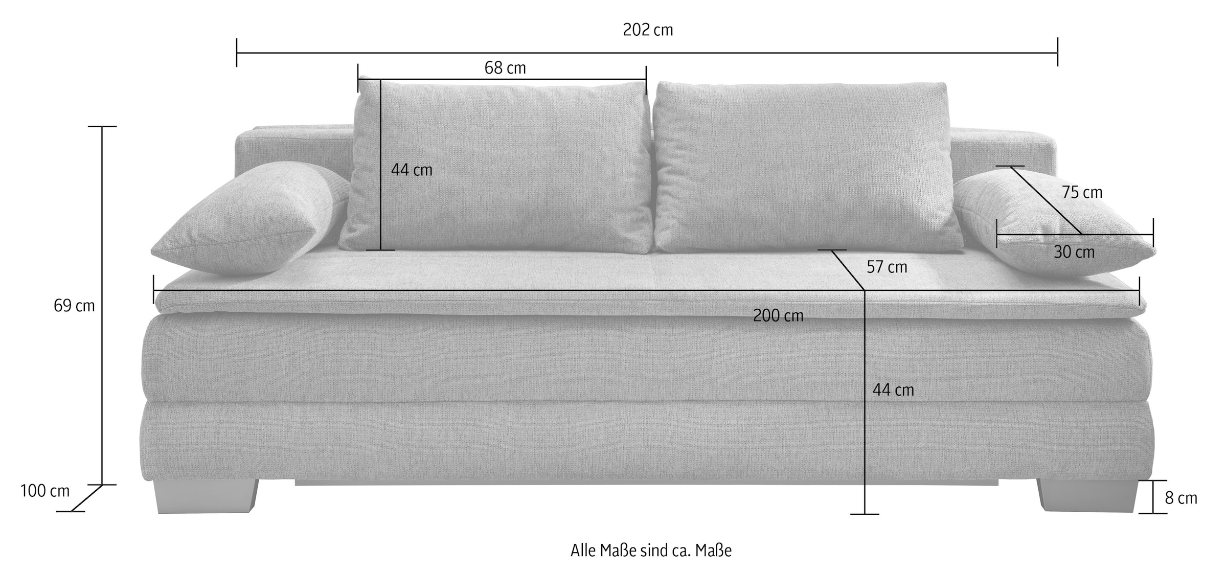 OTTO Schlafsofa bei 2x 2x Rücken- Armlehnenkissen »Turin«, ausziehbare und INOSIGN Liegefunktion,