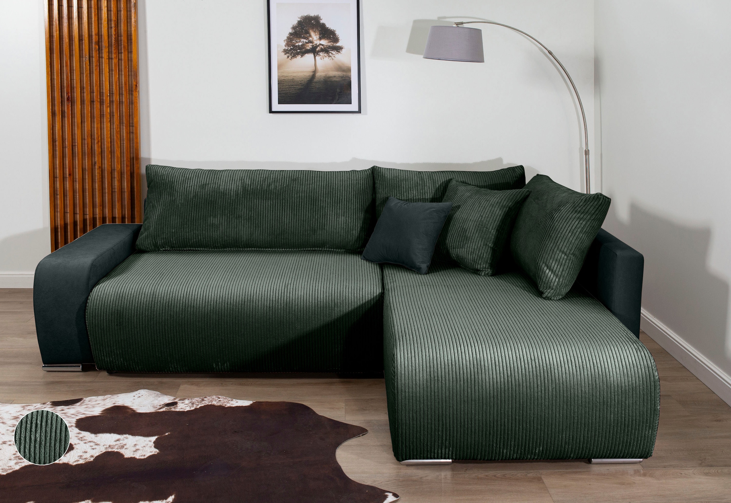 COLLECTION AB Ecksofa »Poppy L-Form, B: 227 cm« Schlaffunktion, Bettkasten & 1 Zierkissen