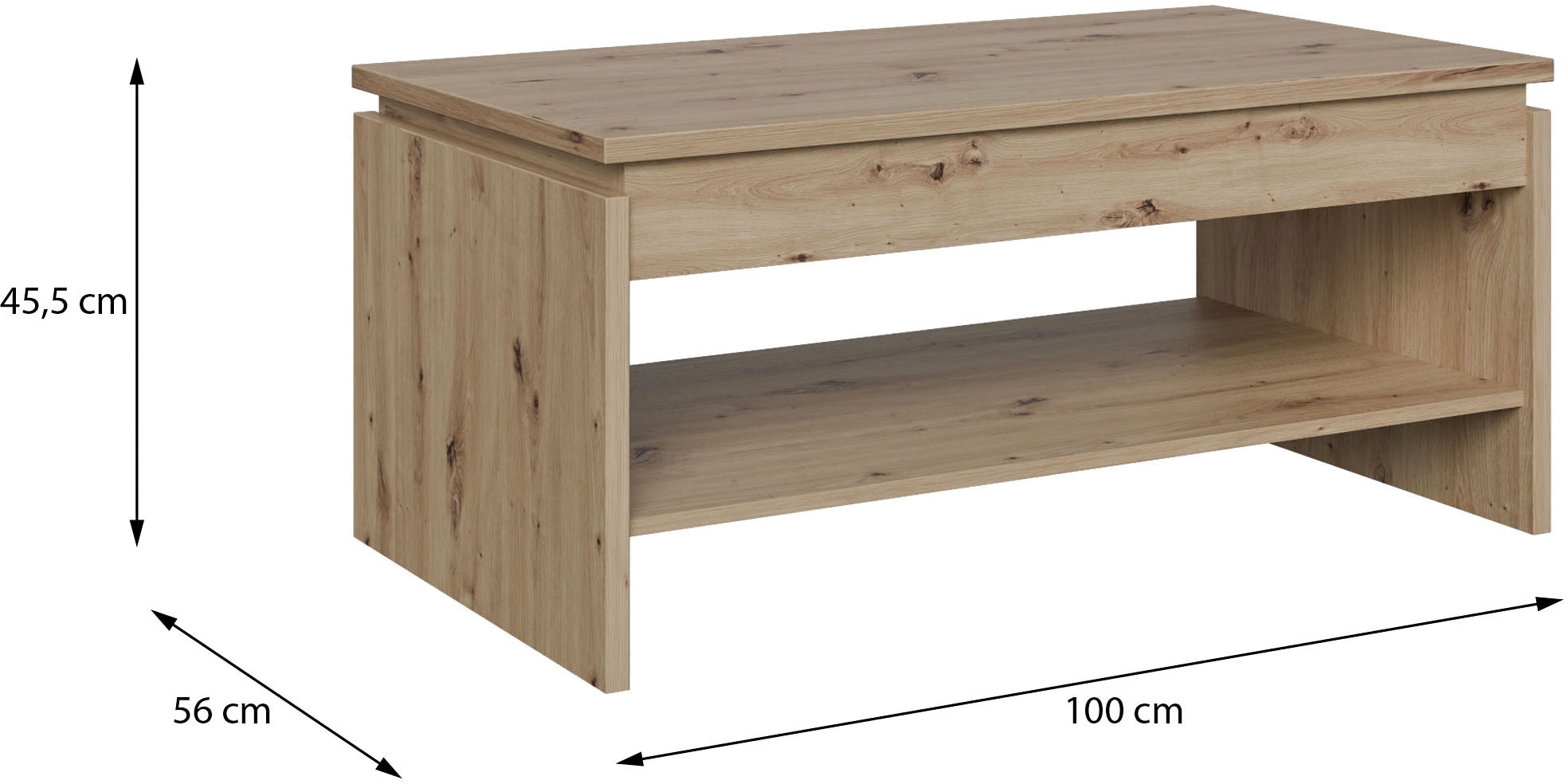 FORTE Couchtisch »Couchtisch, Ablage, Stauraum, als Esstisch nutzbar« höhenverstellbar, B/H/T 100/45,7/56 cm