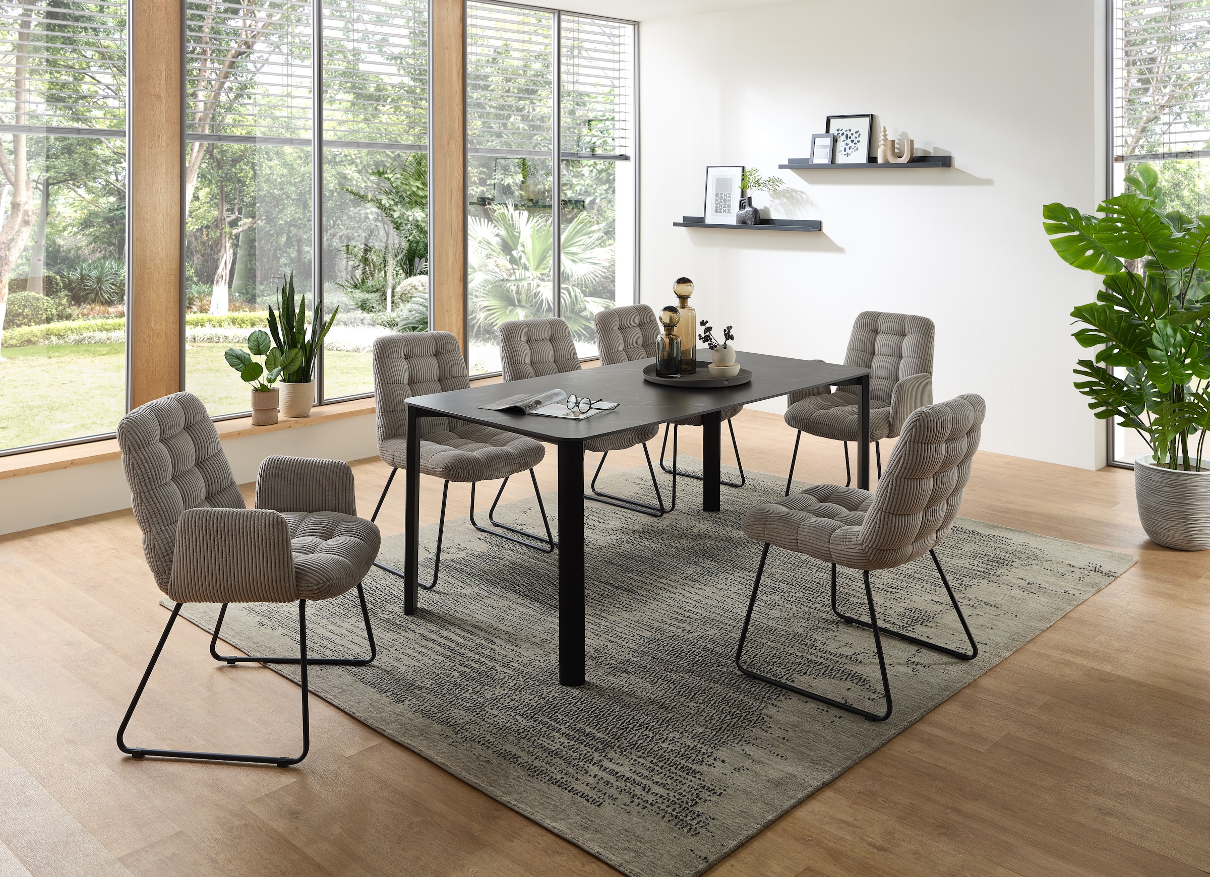Stolkom Esstisch »Lenni Esszimmertisch Keramik, Schwarz marmoriert BxHxT 180x76x90 cm«, Keramikoberfläche schwarz marmoriert, Metallgestell schwarz matt