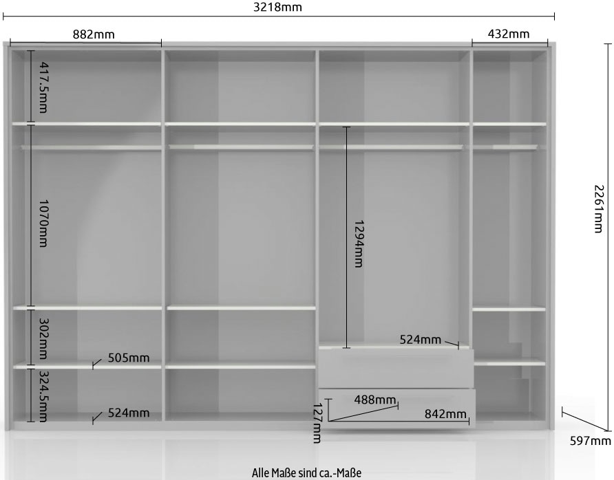 Places of Style Drehtürenschrank »Piano, inklusive Rahmen und Beleuchtung, soft-close-Funktion«, (viele Breiten zur Auswahl, 226cm hoch, mit jeweils 2 Schubladen), beige oder weiß, UV lackiert, Hochglanzfronten, FSC-zertifiziert