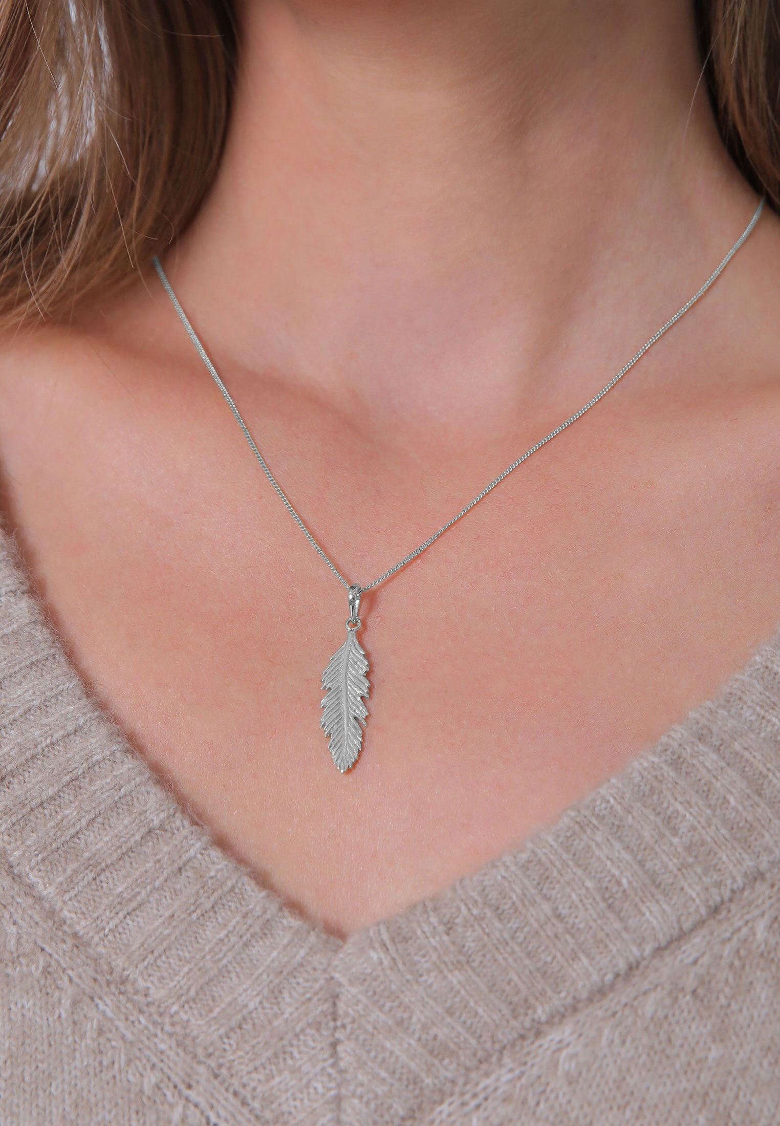 Elli Kette mit Anhänger »Halskette mit Feder Anhänger aus 925 Sterling Silber«