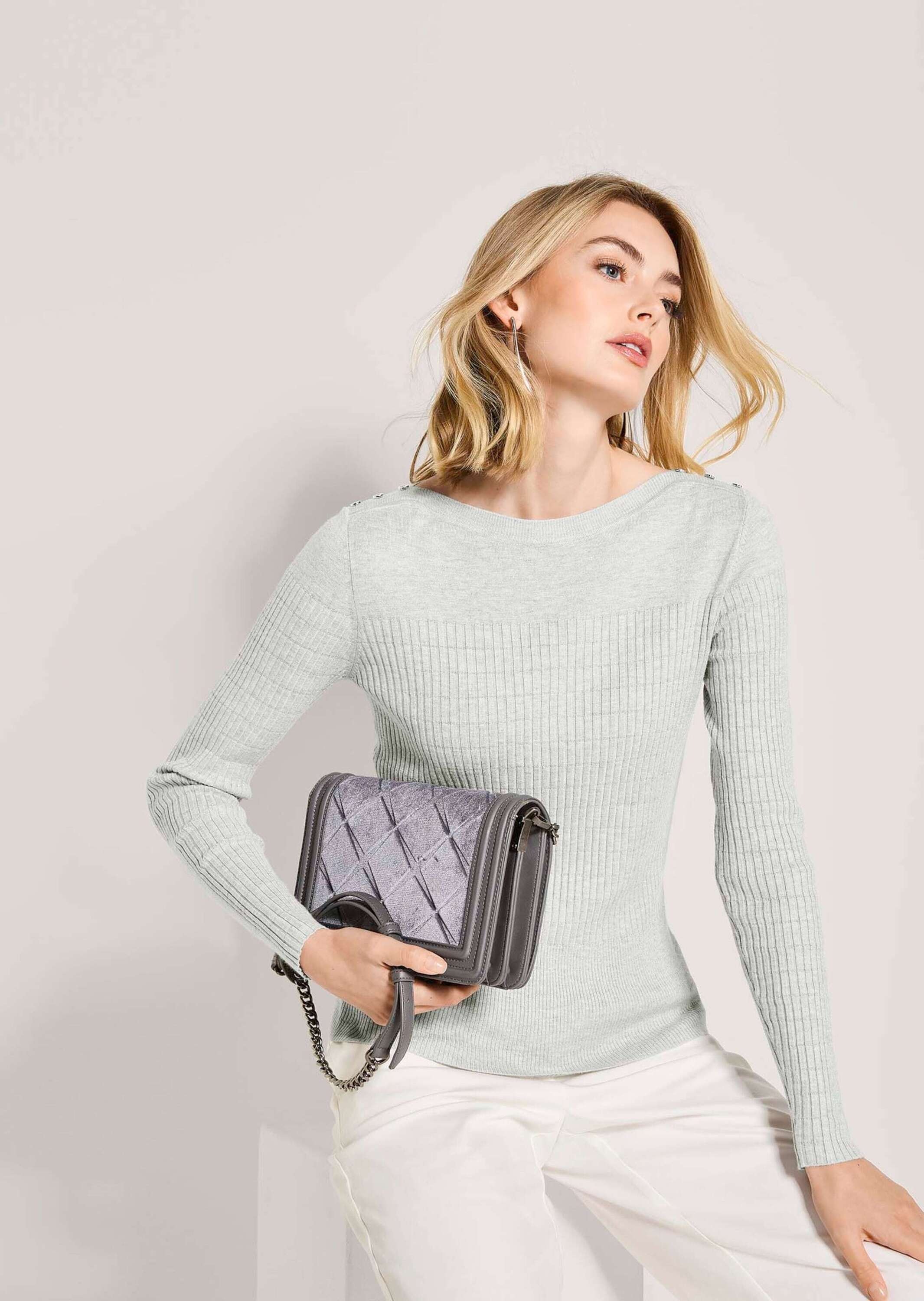 MADELEINE Longpullover »Strickpullover Glanzpullover mit Zierknöpfen« Schmuckknöpfe