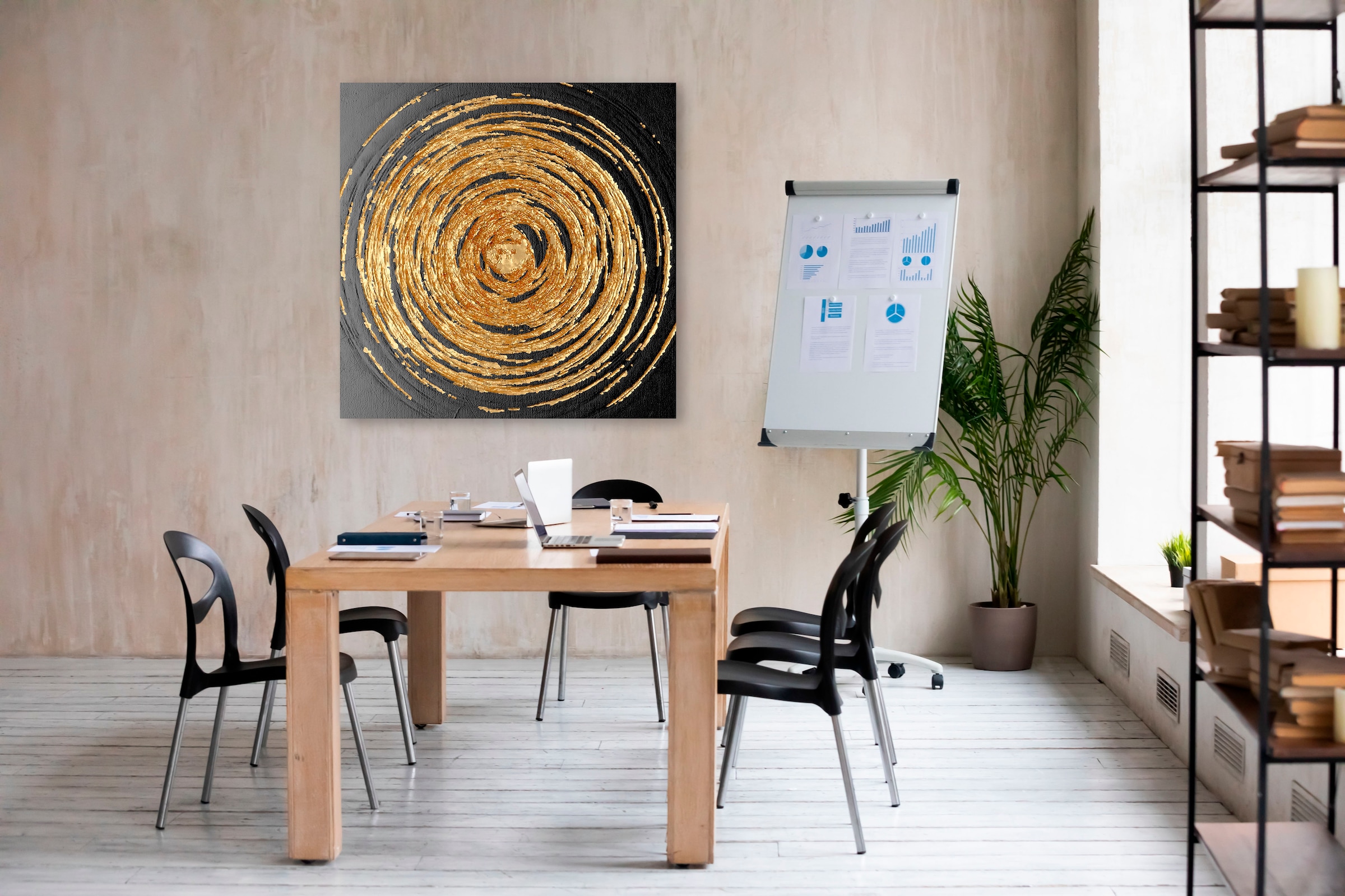 Leonique Leinwandbild »Black and Gold«, Abstrakt-Kunst-Modern-Formen, (1 St.), Akustikbild mit sehr guten Schallabsorptions-Eigenschaften