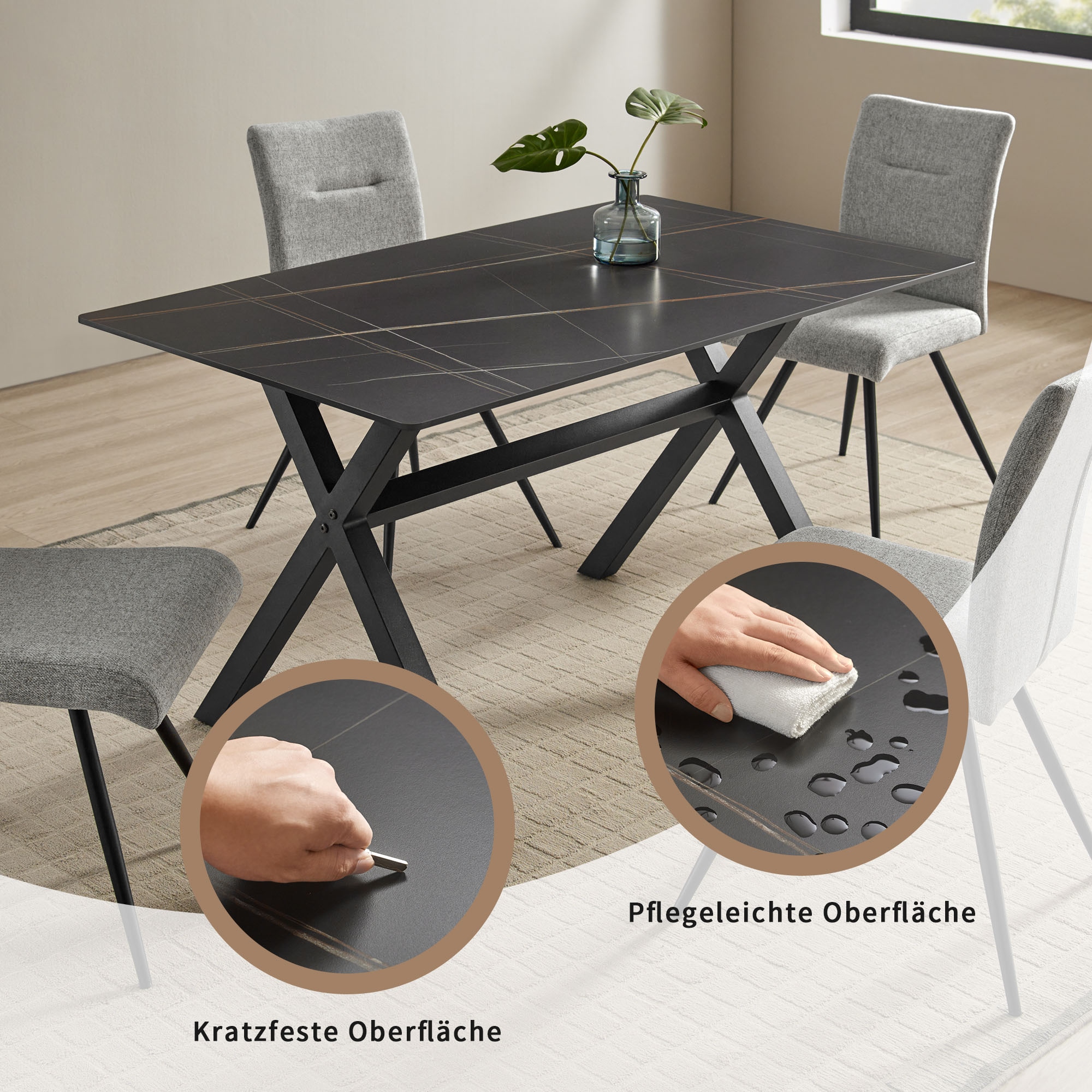 OTTO home Esstisch »Cazie« aus Sicherheitsglas mit drehbarer Tischplatte und verstellbaren Füßen