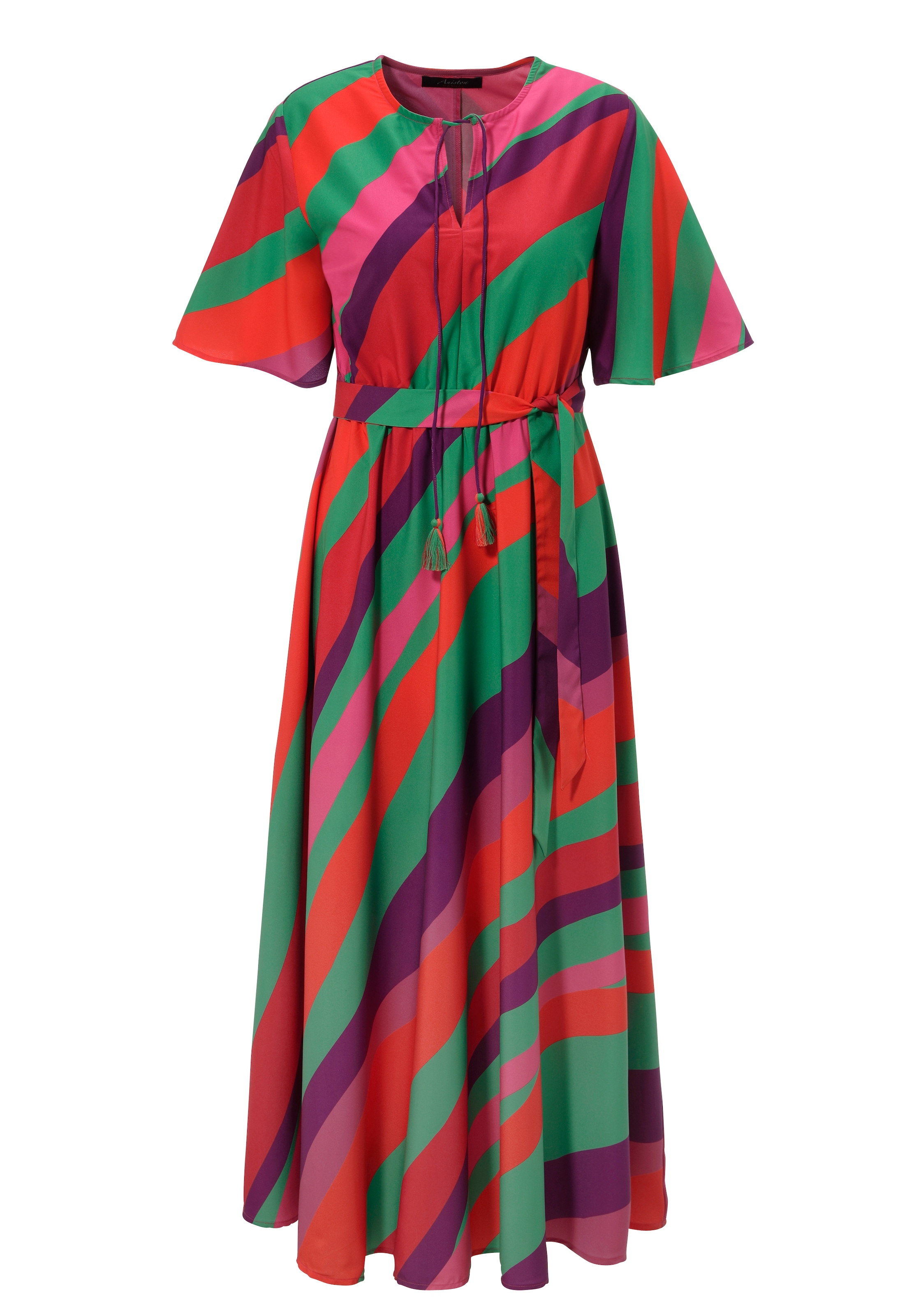 Aniston CASUAL Sommerkleid, (mit abnehmbarem Bindeband), im farbenfrohen Streifen-Dessin - NEUE KOLLEKTION