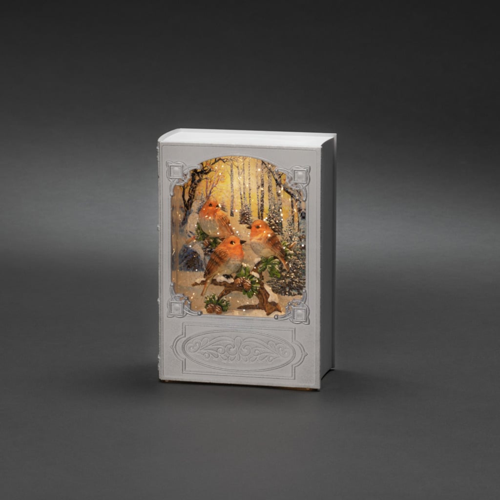 KONSTSMIDE LED Laterne »Wasserlaterne Buch mit Rotkehlchen«, 1 St., Warmweiß, wassergefüllt, 5h Timer, 1 warm weiße Diode