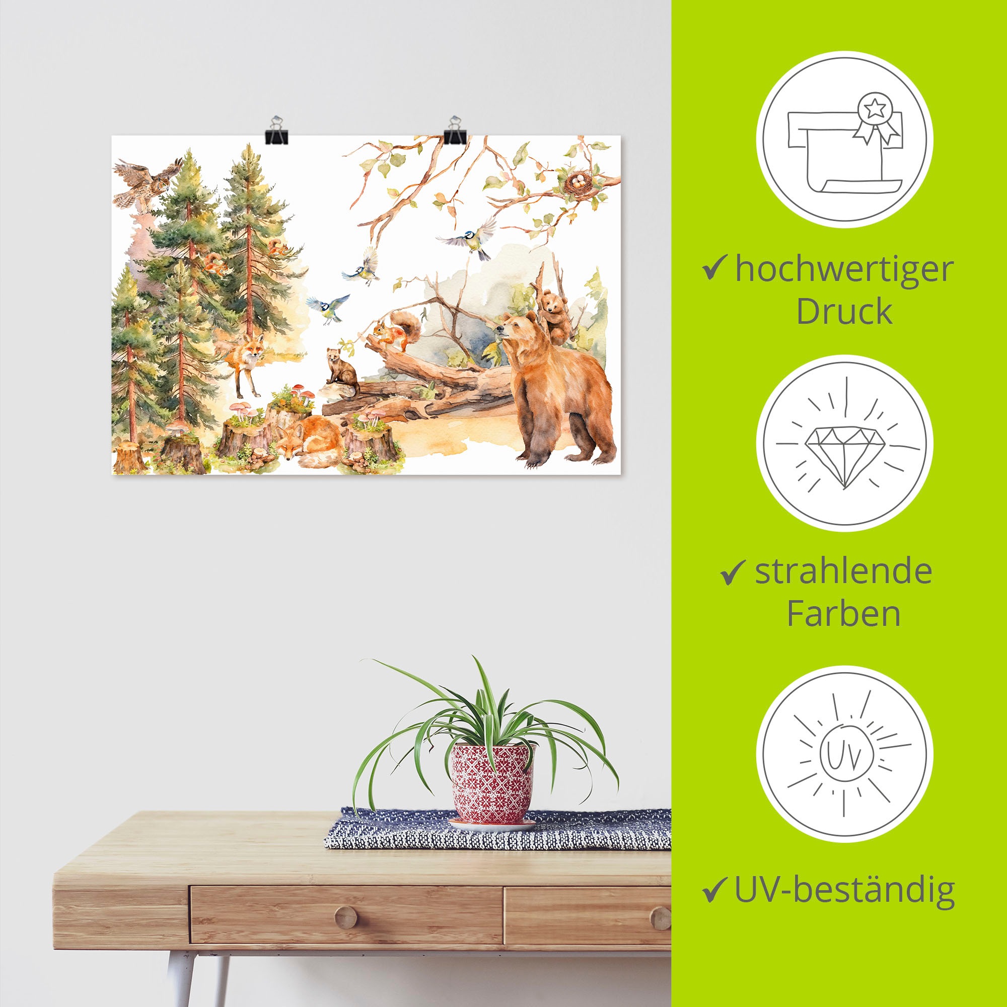 Artland Wandbild »Die Tiere des Waldes« 1 Stk. tlg. als Alubild, Leinwandbild, Poster, Wandaufkleber in verschied. Größen