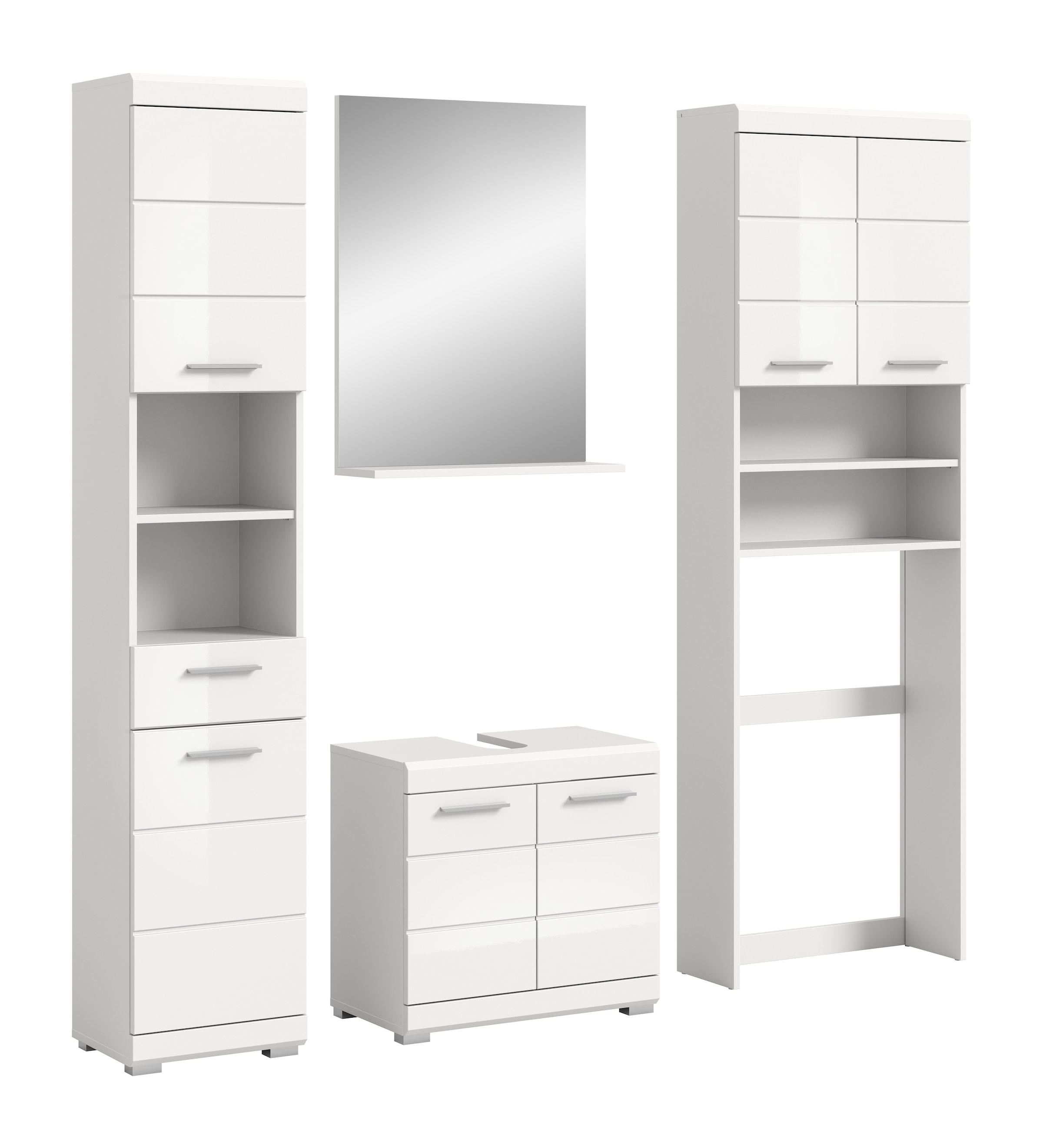 INOSIGN Badmöbel-Set »Siena, 4 teilig, bestehend aus:«, (Set), Hochschrank, WBU, Badspiegel, Waschmaschinenumbauschrank