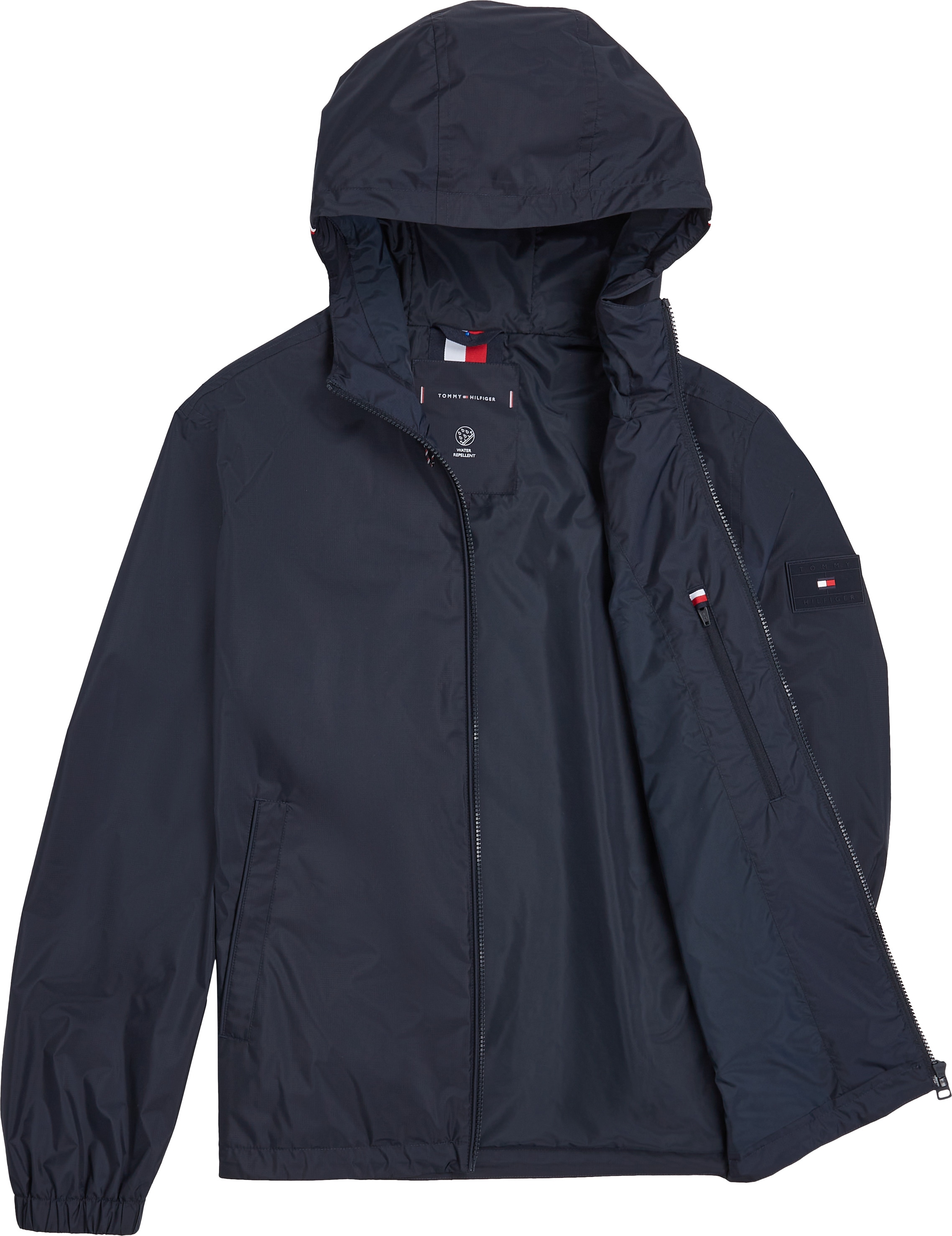 Tommy Hilfiger Blouson »RWB HOODED JACKET«, mit Kapuze, elastische Bündchen, wasserabweisend