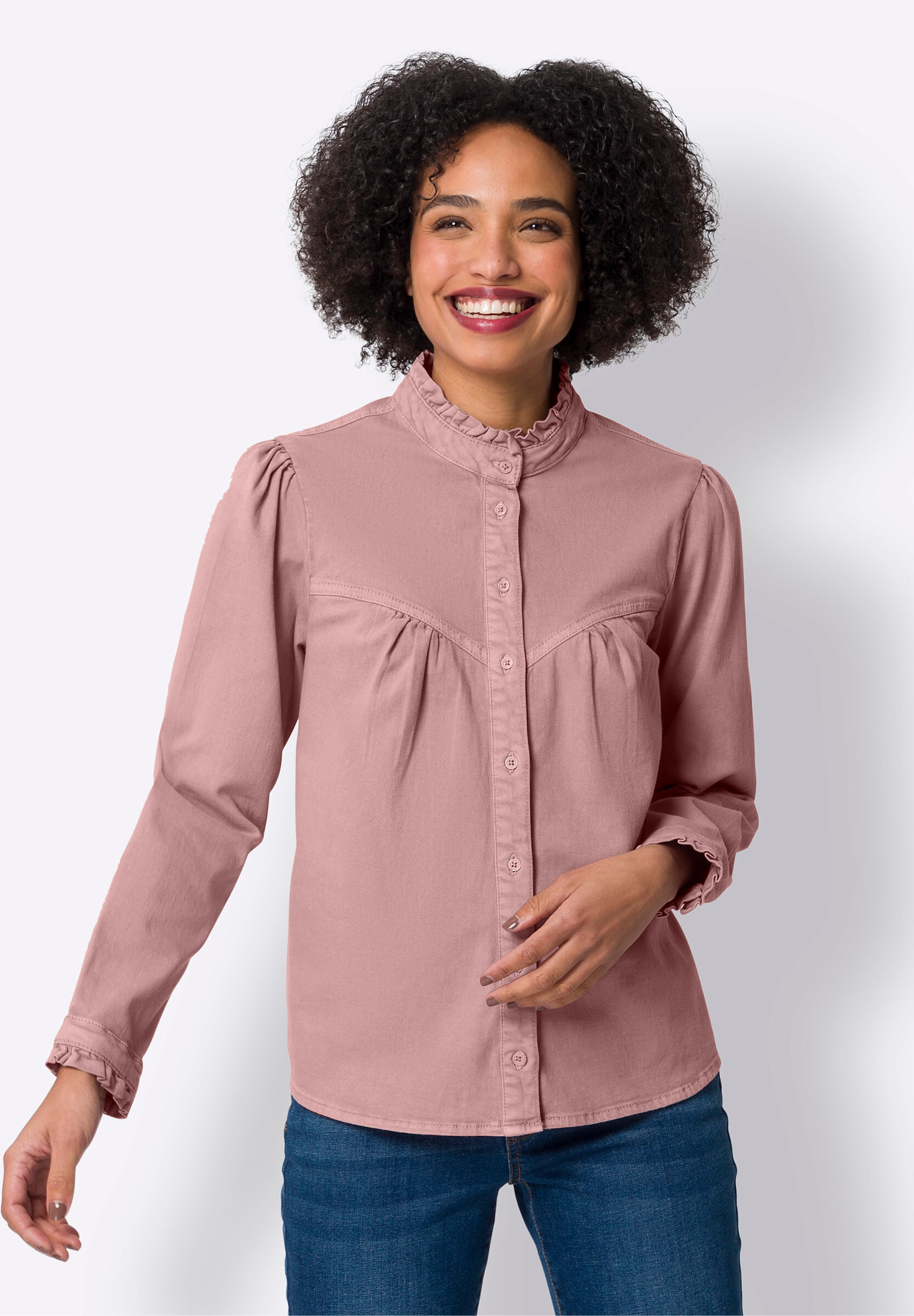 heine Jeansbluse »Jeansbluse Jeansbluse mit Rüschen«