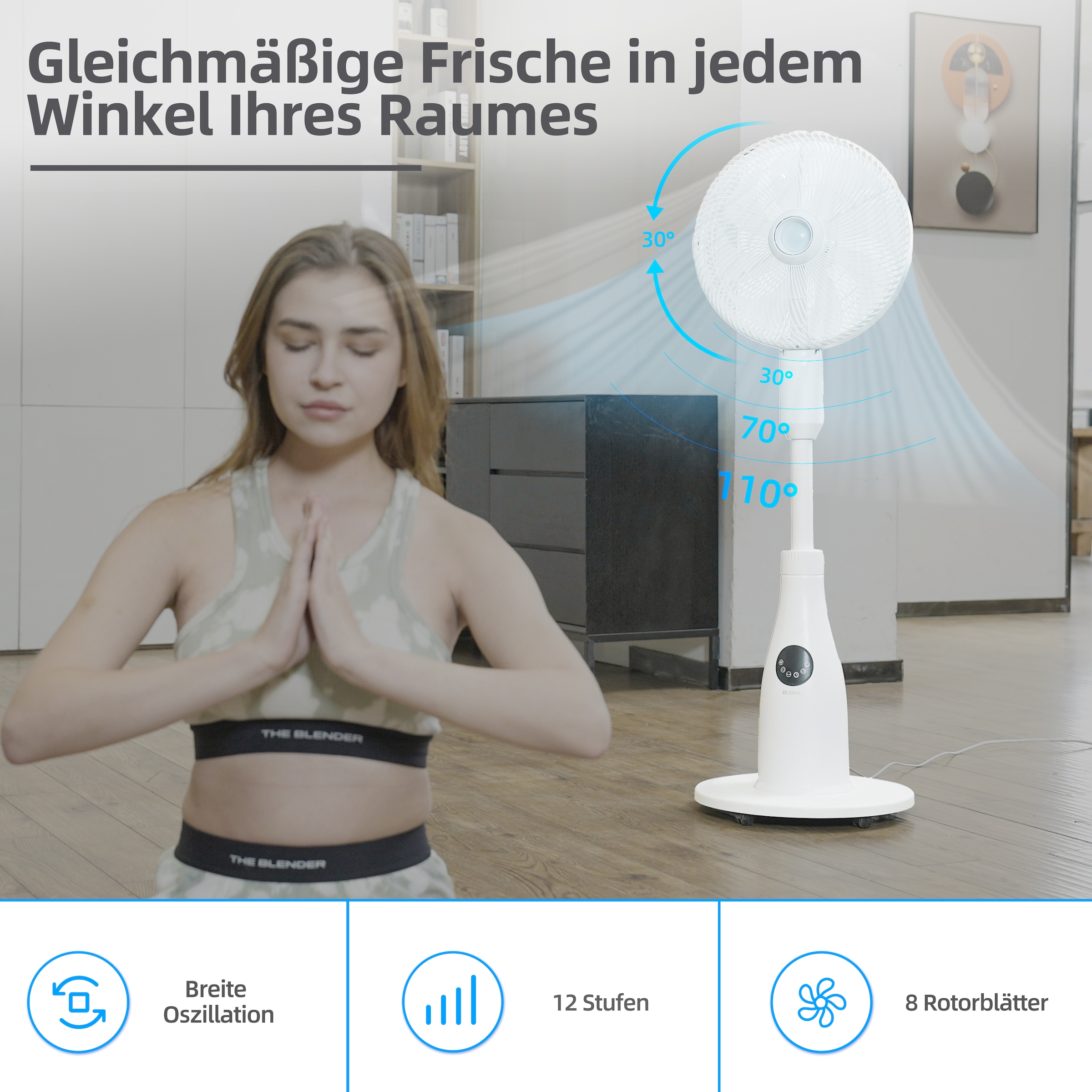 be cool Standventilator »Premium Sprühnebel-Standventilator mit 2 Liter Wassertank«, Sprühnebel-Funktion, Ambientebeleuchtung, Fernbedienung