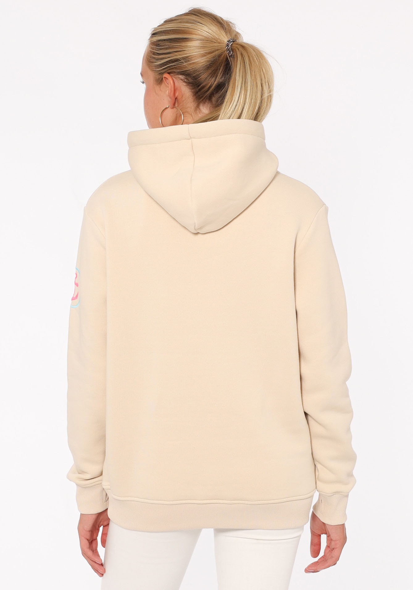 Zwillingsherz Sweat-Hoodie, mit aufgesticktem "MOIN"-Schriftzug in Neonfarben