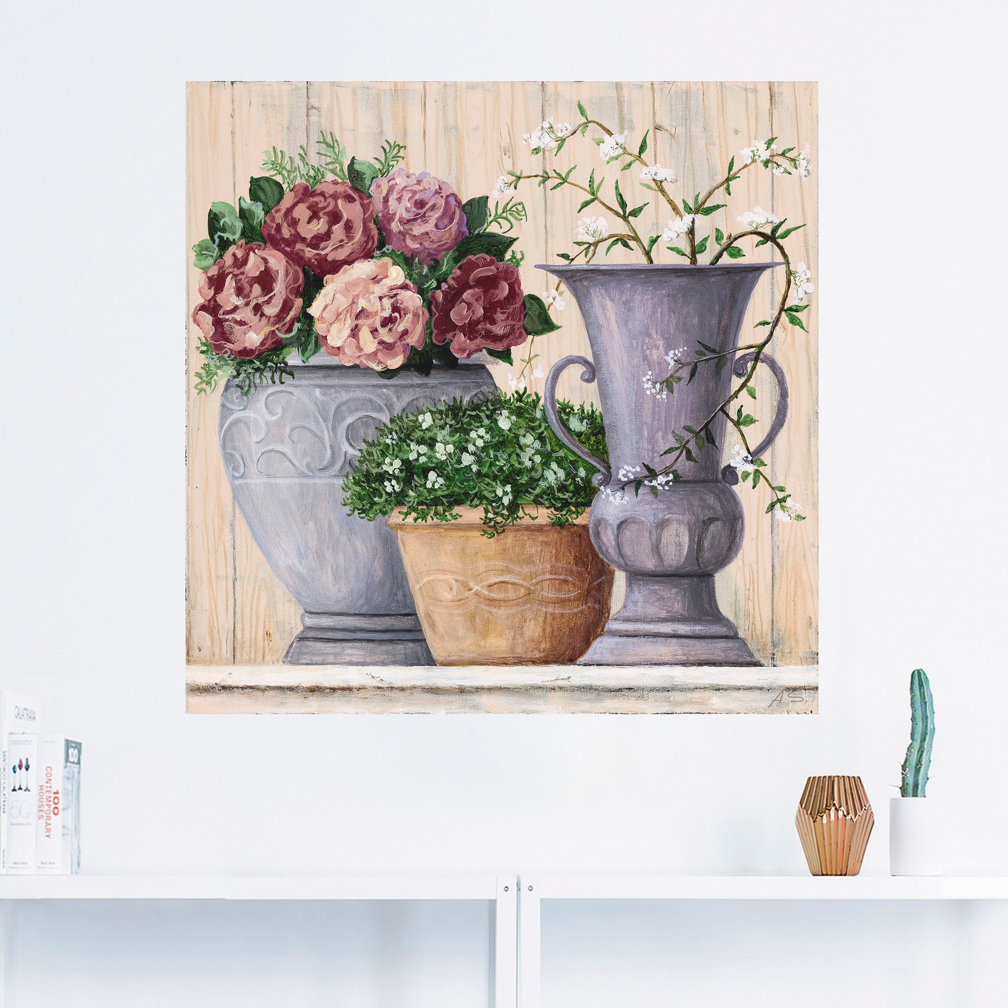Artland Wandbild »Antike Blumen_hell«, Vasen & Töpfe, (1 St.), als Alubild, Outdoorbild, Leinwandbild, Poster, Wandaufkleber