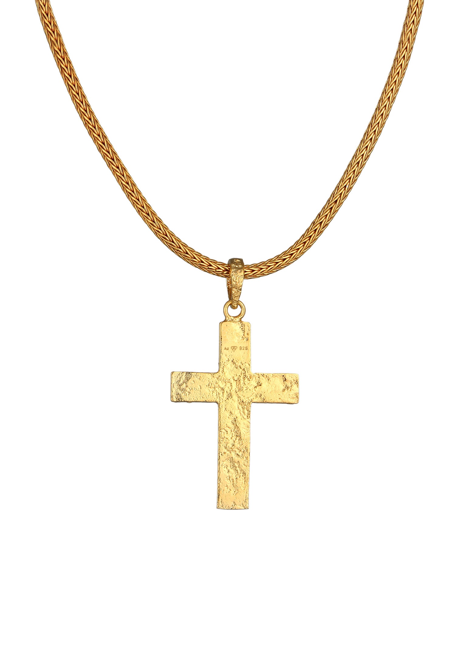 Kuzzoi Kette mit Anhänger »Halskette Herren Zopfkette Kreuz Gehämmert 925 Silber«