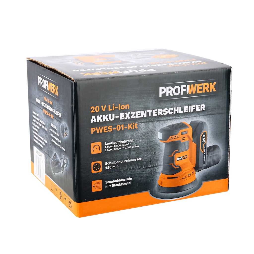 Profiwerk Akku-Exzenterschleifer »PWES-01-Kit 20V, 125 mm, 2,0Ah Akku, Netzteil«