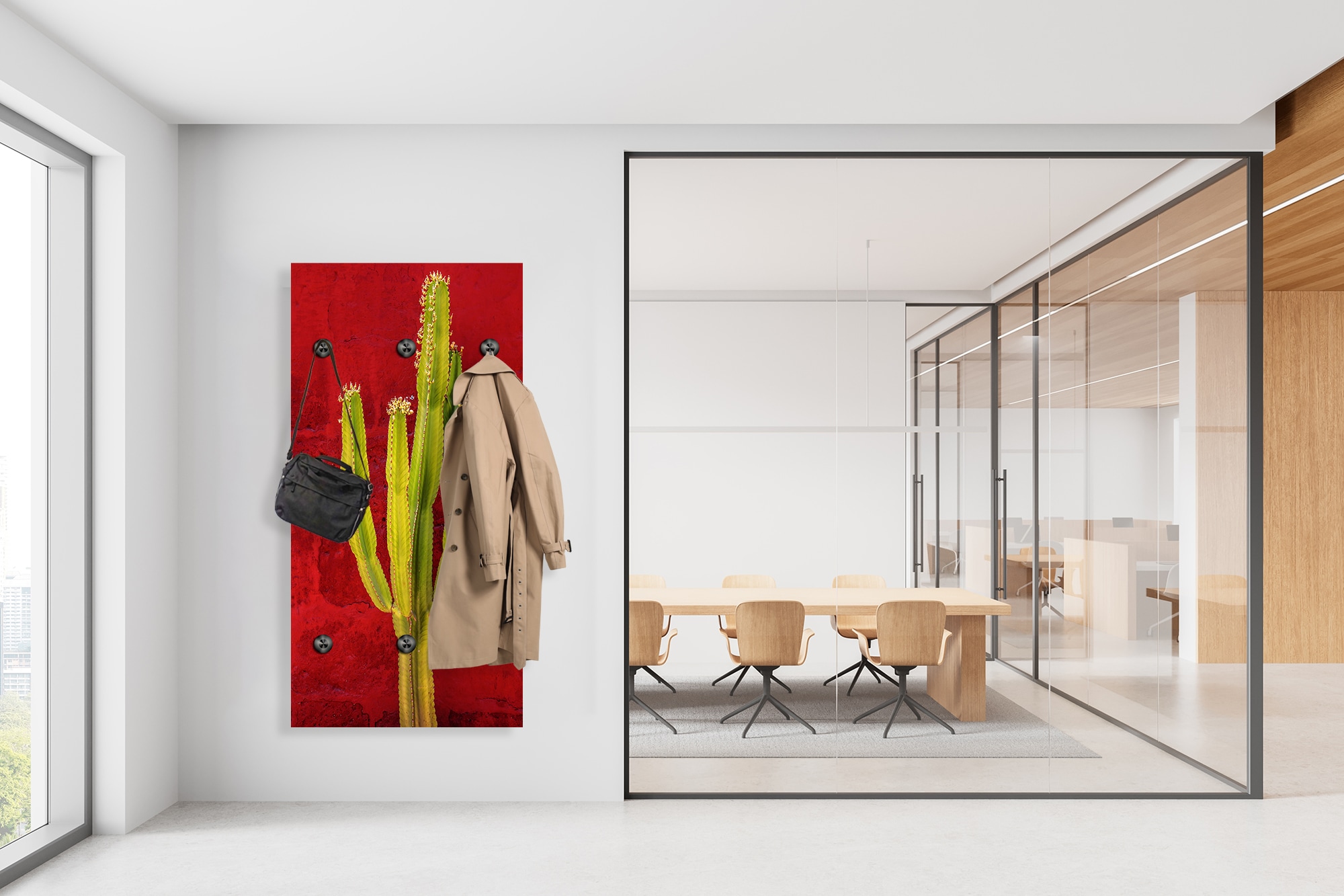 queence Wandgarderobe »Kaktus« 1 Stk. tlg. Wandpaneel aus Acrylglas inkl. 6 Edelstahlhaken in schwarz matt