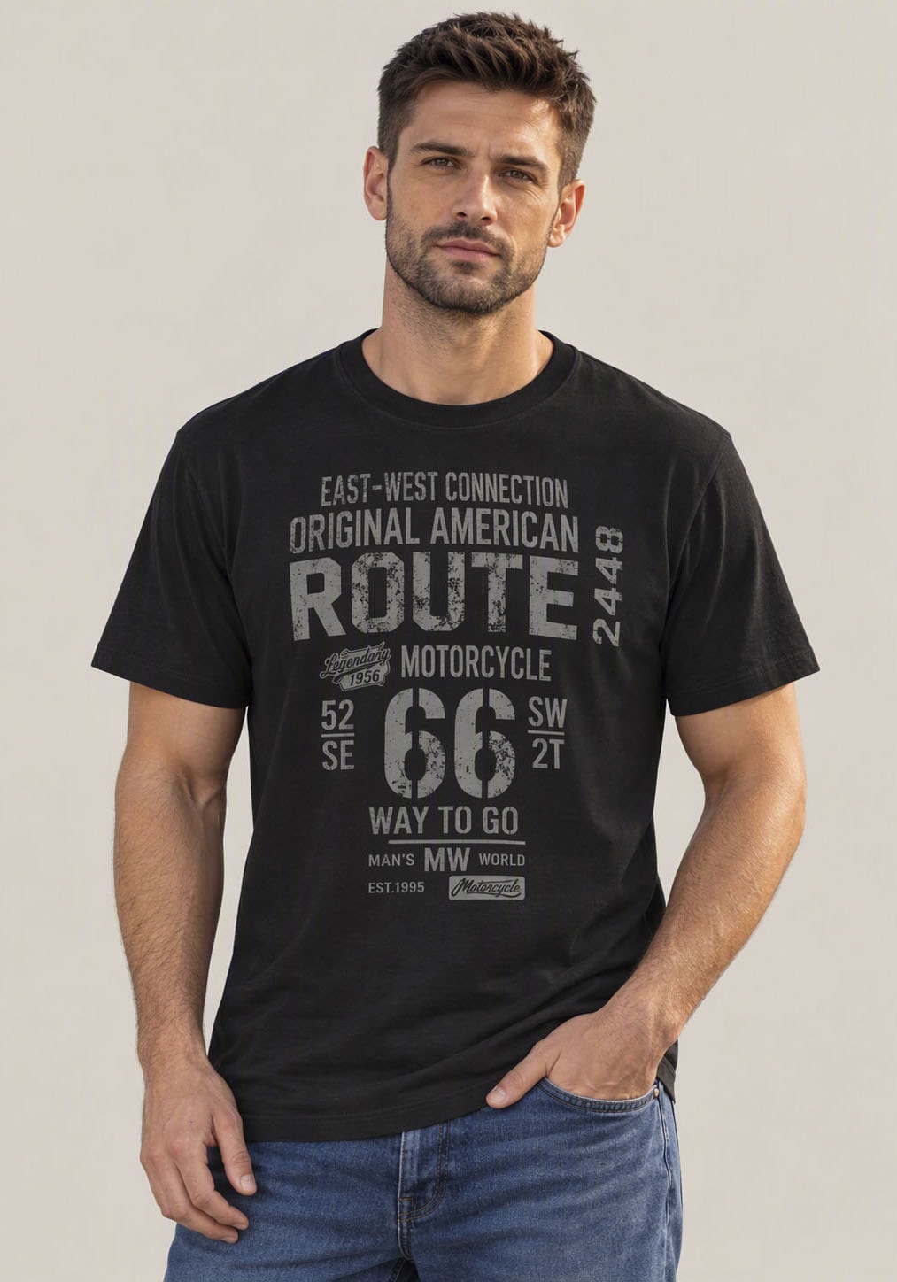 Man's World Rundhalsshirt kurzärmelig,  lässige Passform,  bedruckt,  Rundhalsausschnitt