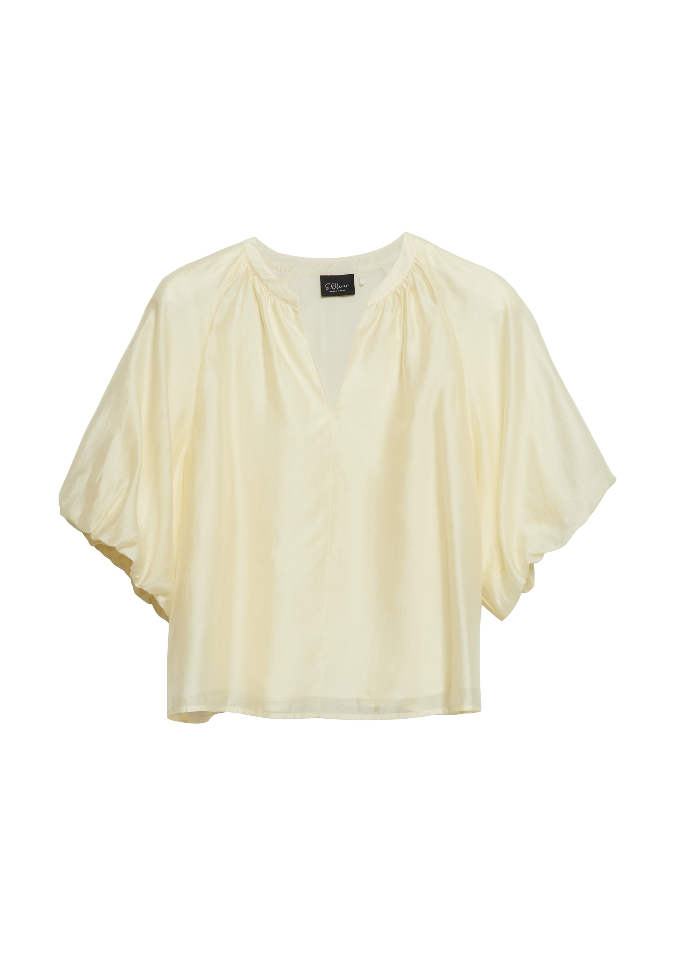 s.Oliver BLACK LABEL Schlupfbluse Sommershirt mit Splitneck und weiten Puffärmeln