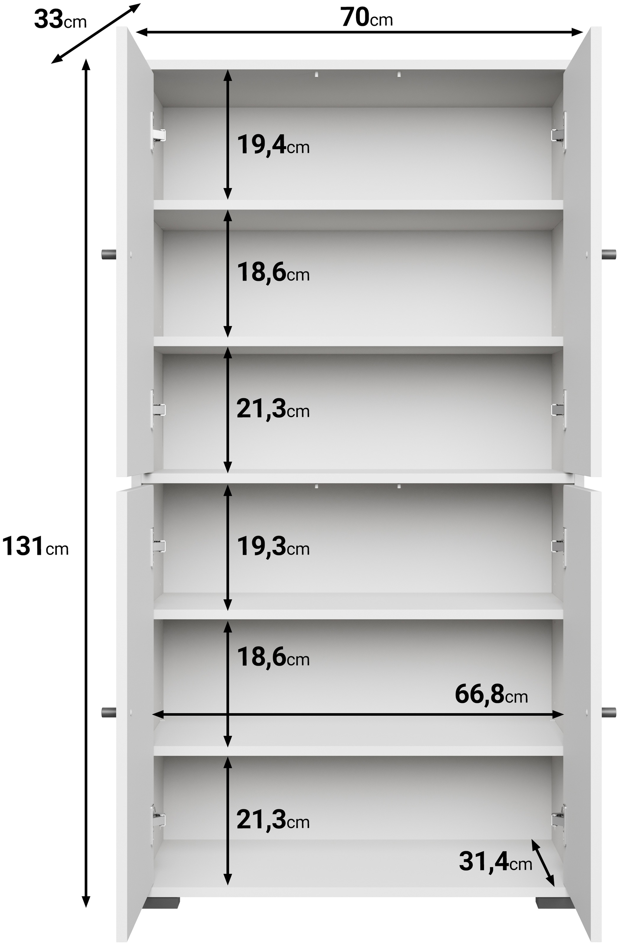 Home affaire Schuhschrank »Schuhkommode Dino« Stauraum mit 4 Türen und verstellbaren Einlegeböden, Breite 70 cm