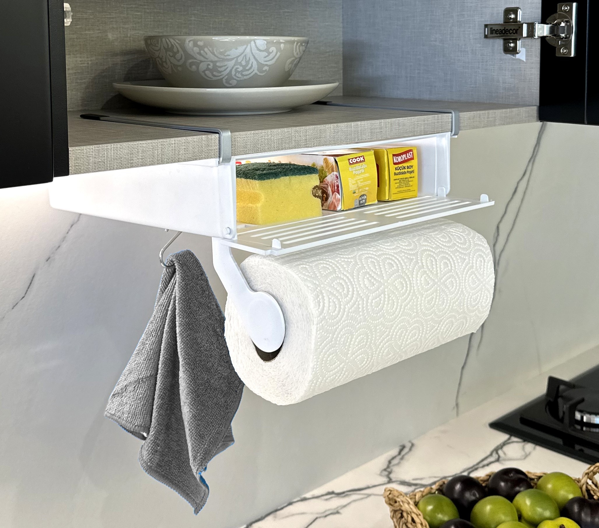 Bischof Küchenrollenhalter Ablage mit Sichtschutz durch Klappe in weiß