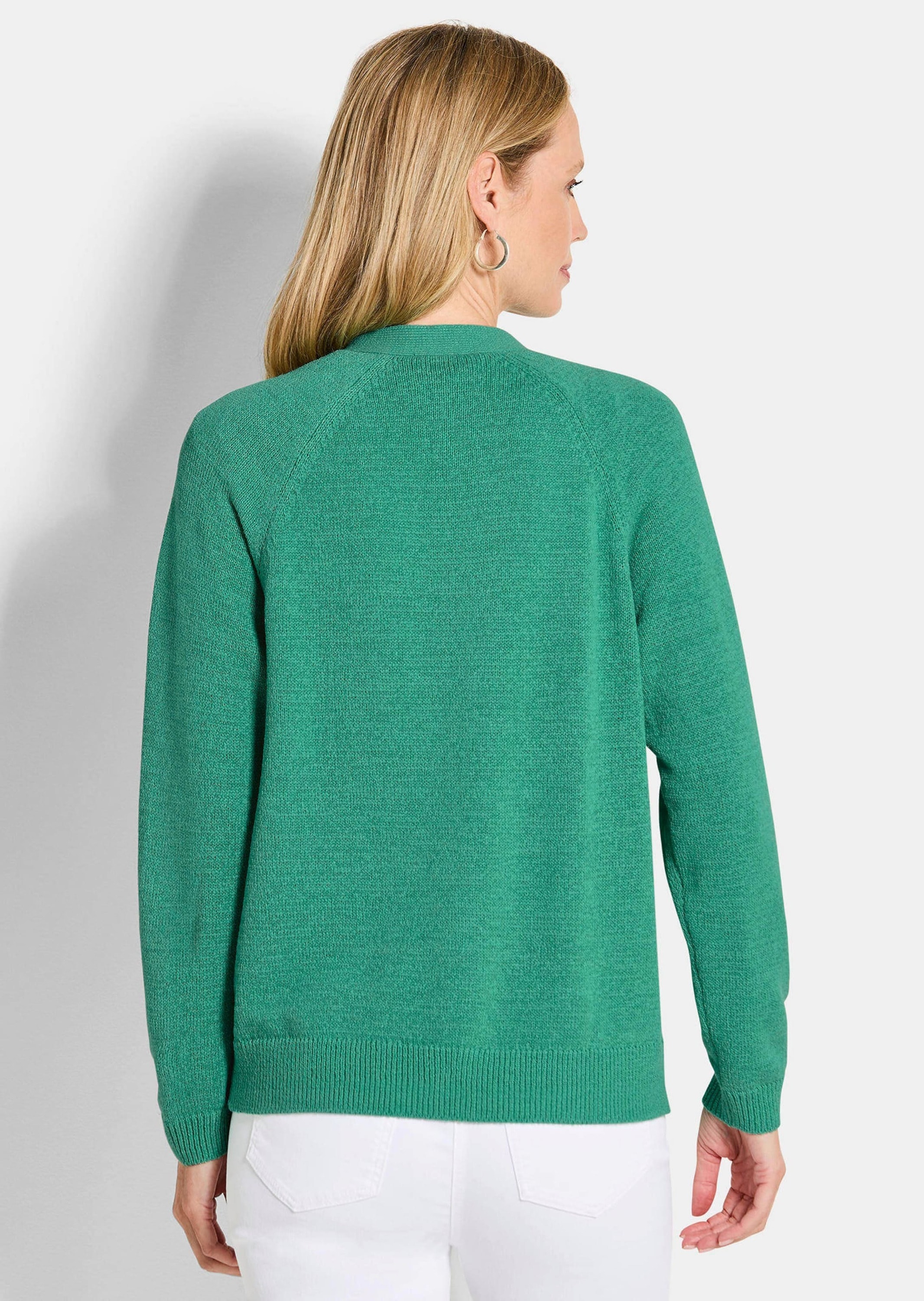 GOLDNER Strickjacke »Kurzgröße Strickjacke mit Strickbandblende« aus Bändchengarn gestrickt