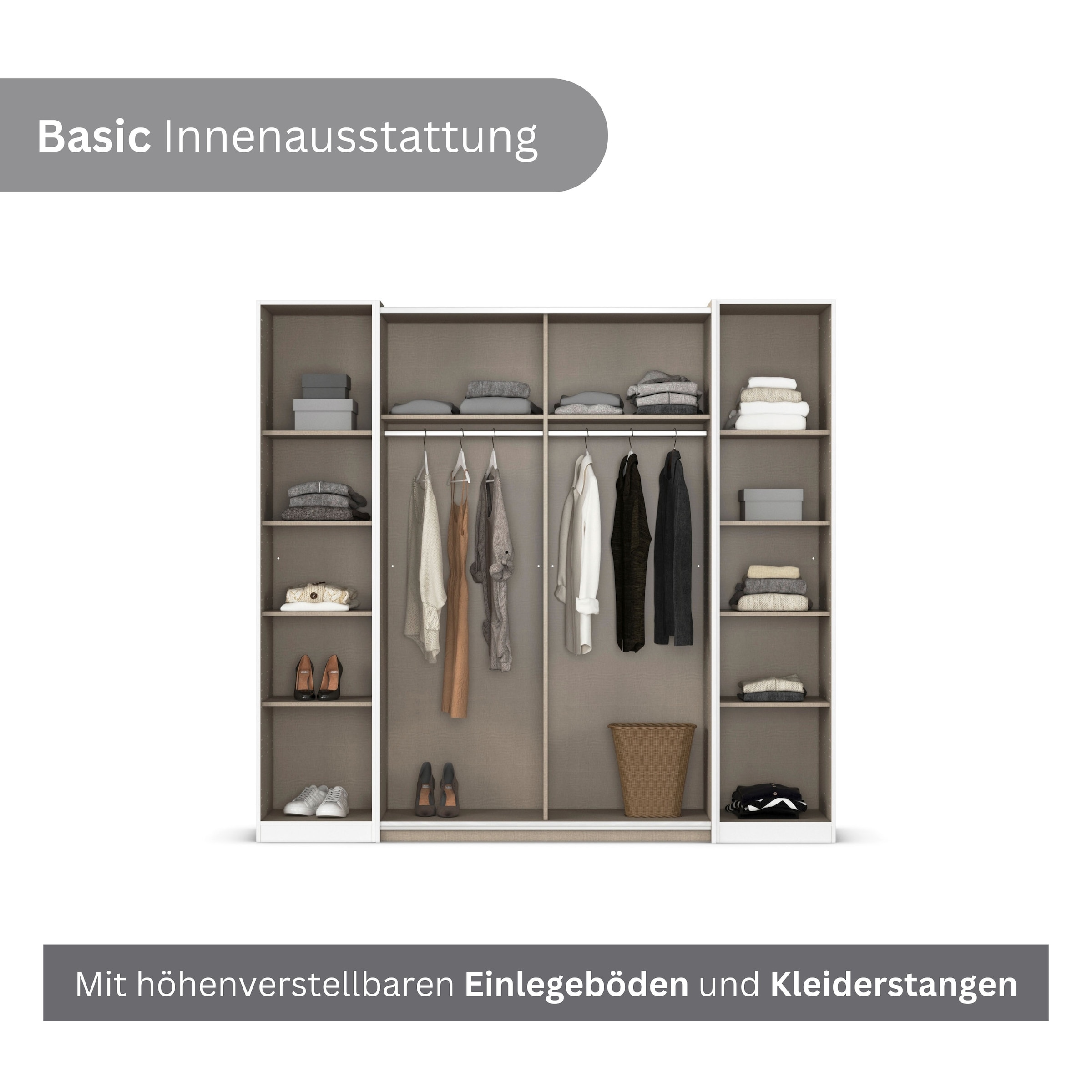 rauch Schwebetürenschrank »Kleiderschrank Drehtürenschrank Schrank Garderobe KRONACH TOPSELLER« in 3 Ausstattungen BASIC/CLASSIC/PREMIUM, Breiten 225/268/311/354 cm,  mit Dreh- und Schwebetüren und Spiegel, viele Böden MADE IN GERMANY