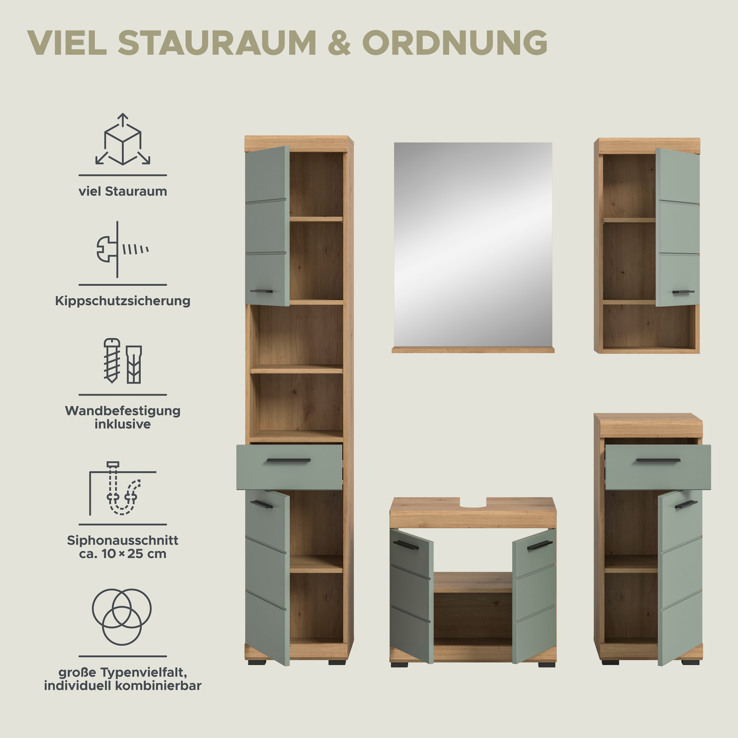 welltime Badmöbel-Set »Siena, 5 teilig, bestehend aus:« Set, TOPSELLER!, 5 Stk. tlg.