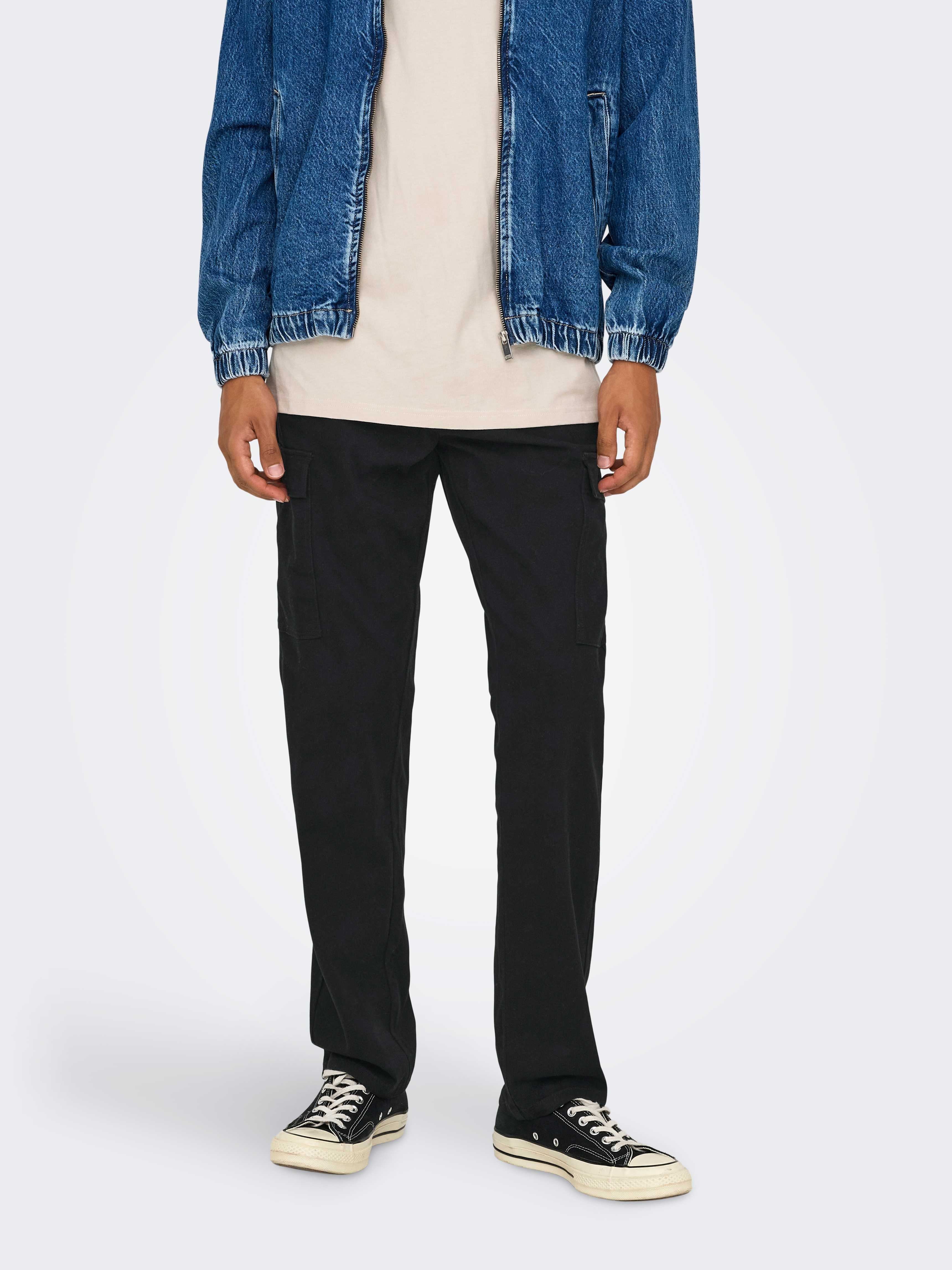 Only & Sons Herren Cargohose »ONSNICKY CARGO STRAIGHT 0241 PANT NOOS« in schwarz, Größe 36